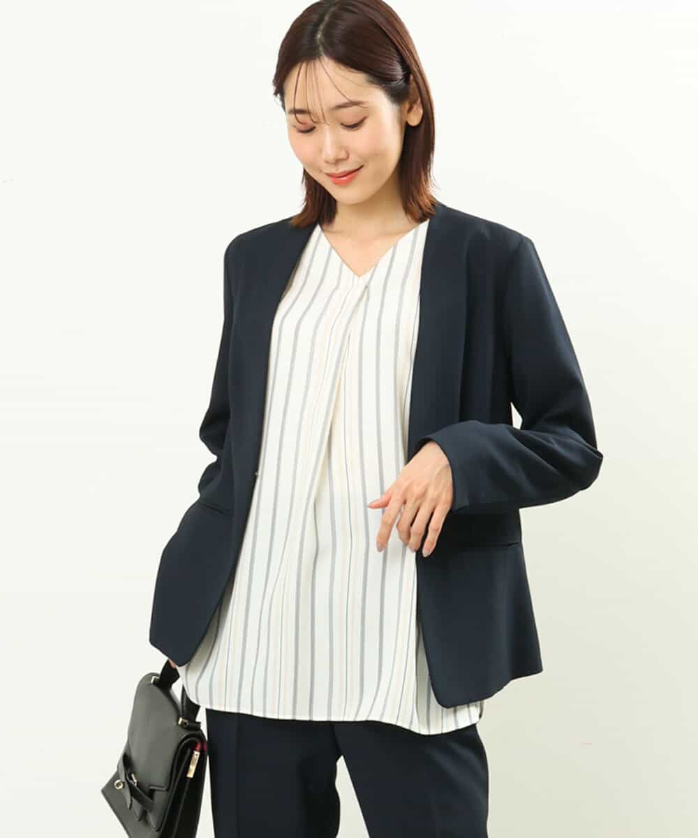 FKDFS34210 MK MICHEL KLEIN(MK ミッシェルクラン) カラーレスジャケット/セットアップ対応/洗える ネイビー