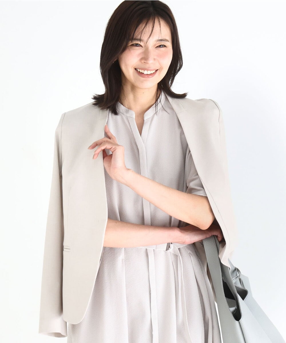 FKDGD33230 MK MICHEL KLEIN(MK ミッシェルクラン) ドライタッチストレッチ カラーレスジャケット/イージーケア/洗える グレージュ