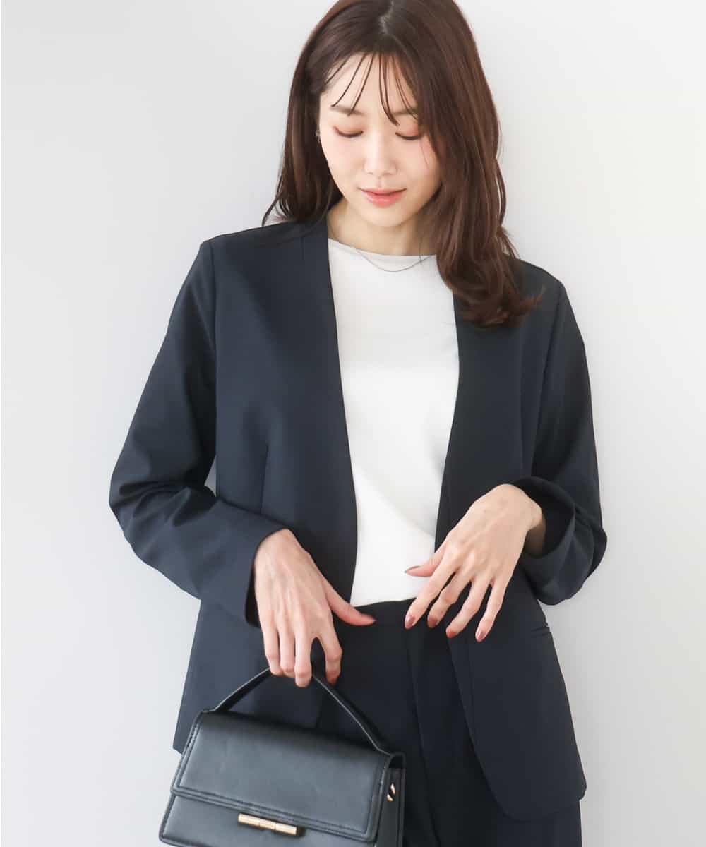 FKDGD33230 MK MICHEL KLEIN(MK ミッシェルクラン) ドライタッチストレッチ カラーレスジャケット/イージーケア/洗える ネイビー