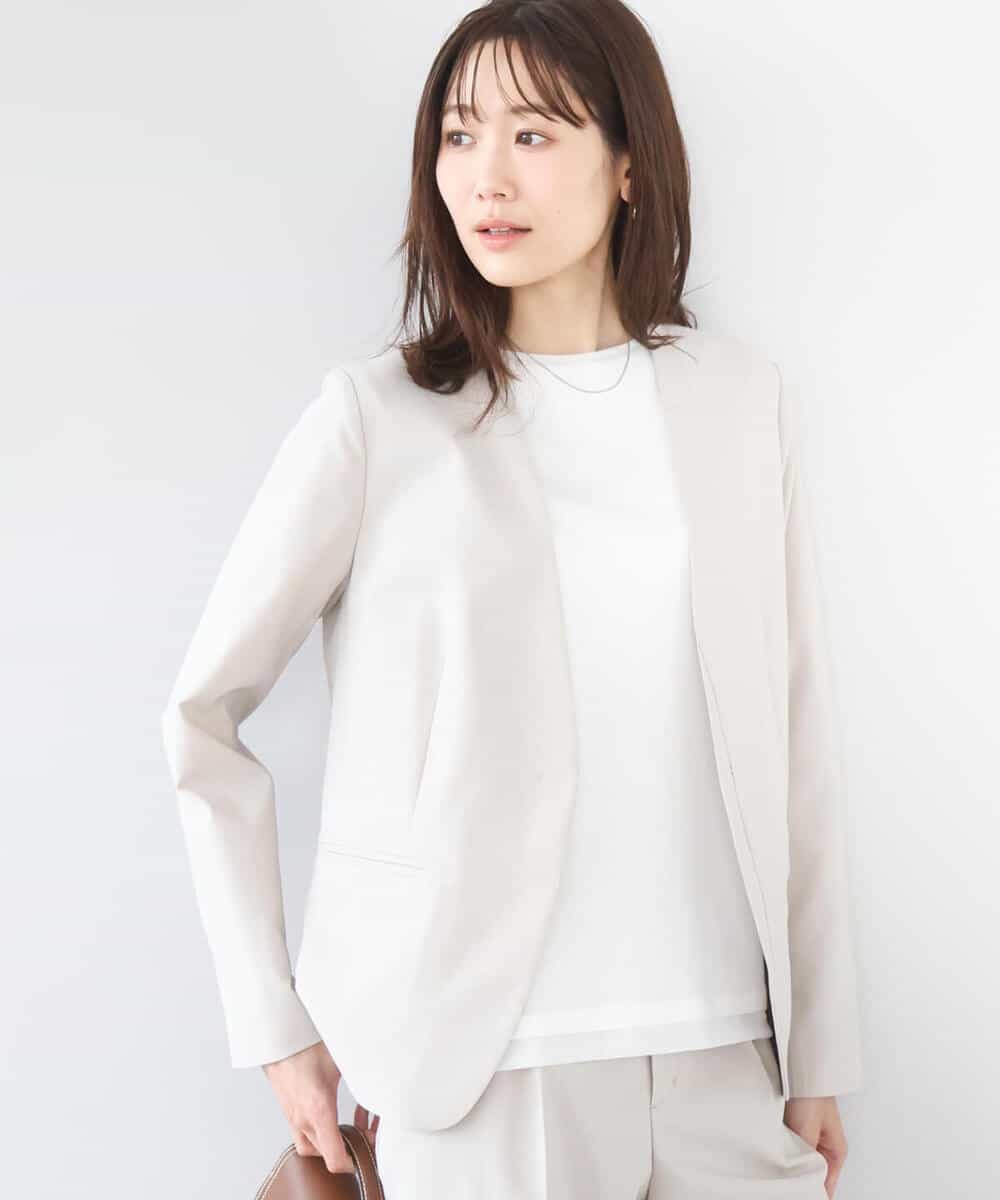 FKDGD33230 MK MICHEL KLEIN(MK ミッシェルクラン) ドライタッチストレッチ カラーレスジャケット/イージーケア/洗える グレージュ