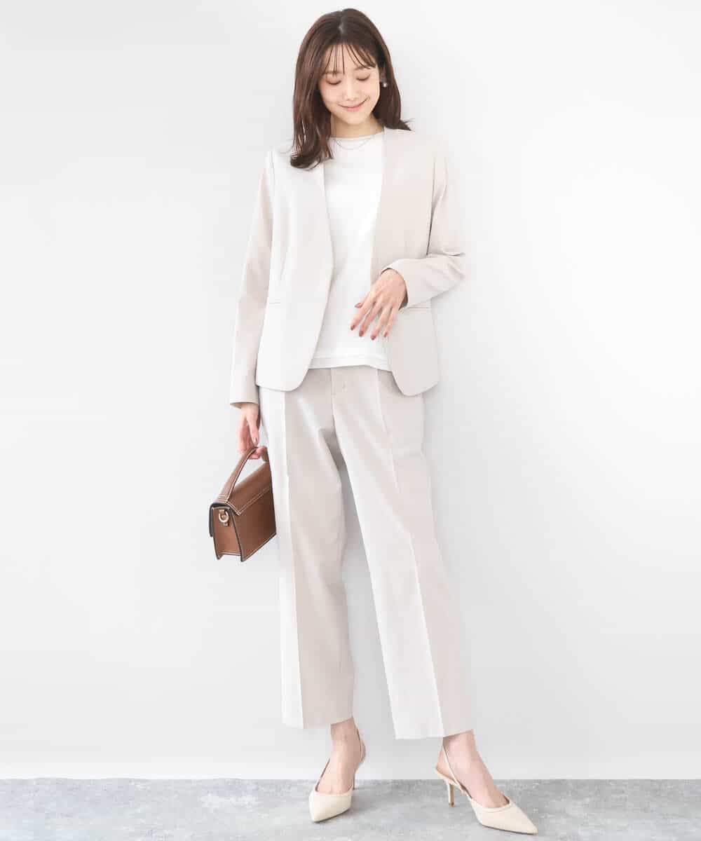 FKDGD33230 MK MICHEL KLEIN(MK ミッシェルクラン) ドライタッチストレッチ カラーレスジャケット/イージーケア/洗える グレージュ