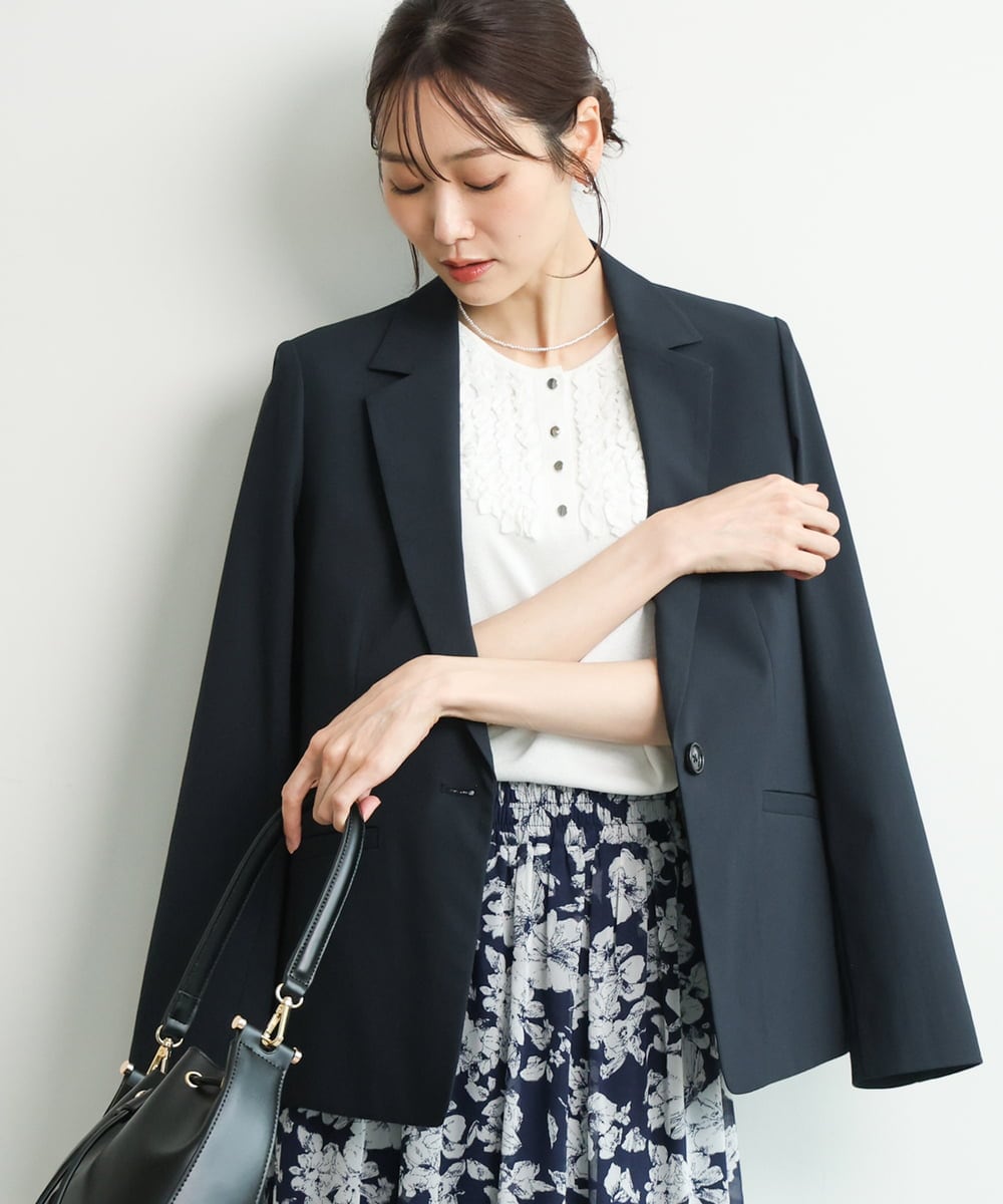 FKDGD34230 MK MICHEL KLEIN(MK ミッシェルクラン) [イージーケア/洗える]ドライタッチストレッチ テーラードジャケット ネイビー