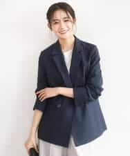 FKDGD46240 MK MICHEL KLEIN(MK ミッシェルクラン) バイオヴィンテージツイル ダブルブレストジャケット/接触冷感/UVカット/速乾/洗える ネイビー