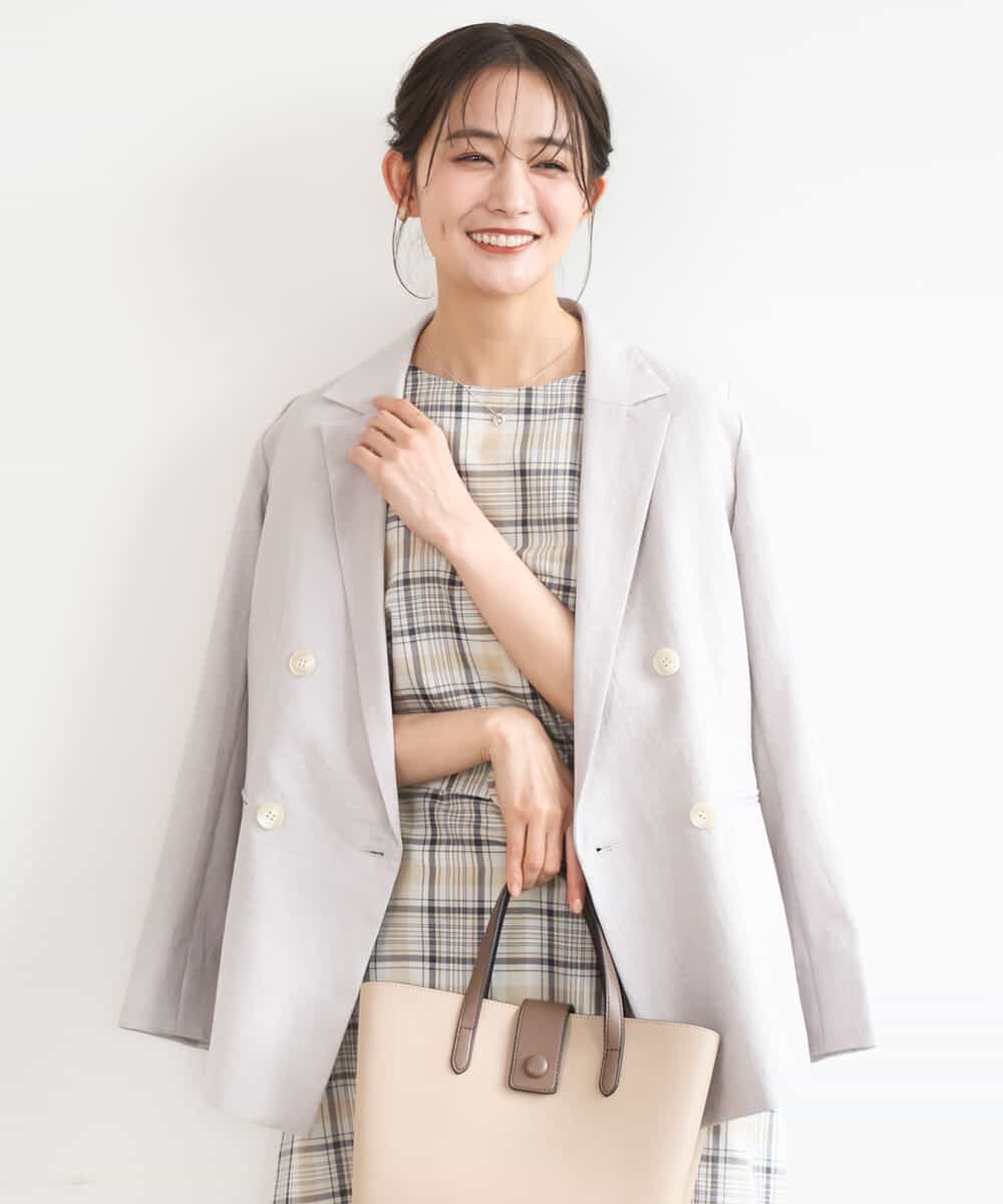 FKDGD46240 MK MICHEL KLEIN(MK ミッシェルクラン) バイオヴィンテージツイル ダブルブレストジャケット/接触冷感/UVカット/速乾/洗える グレージュ