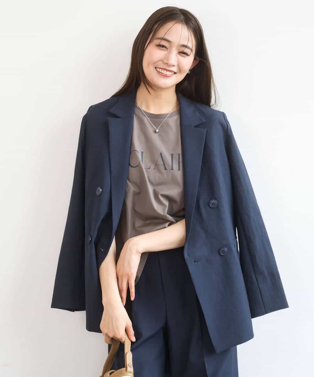 FKDGD46240 MK MICHEL KLEIN(MK ミッシェルクラン) バイオヴィンテージツイル ダブルブレストジャケット/接触冷感/UVカット/速乾/洗える グレージュ