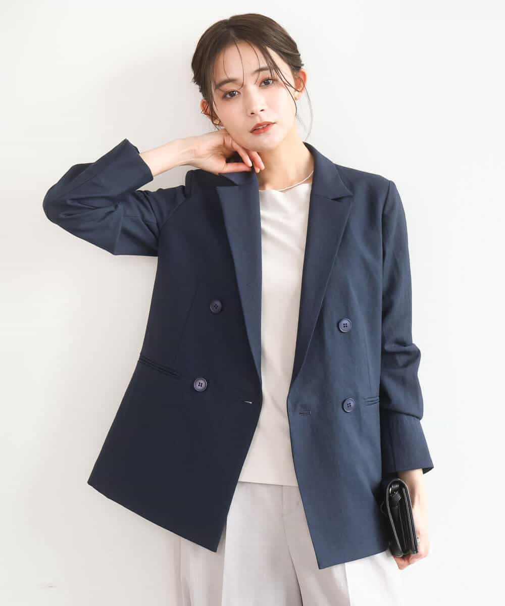 FKDGD46240 MK MICHEL KLEIN(MK ミッシェルクラン) バイオヴィンテージツイル ダブルブレストジャケット/接触冷感/UVカット/速乾/洗える グレージュ