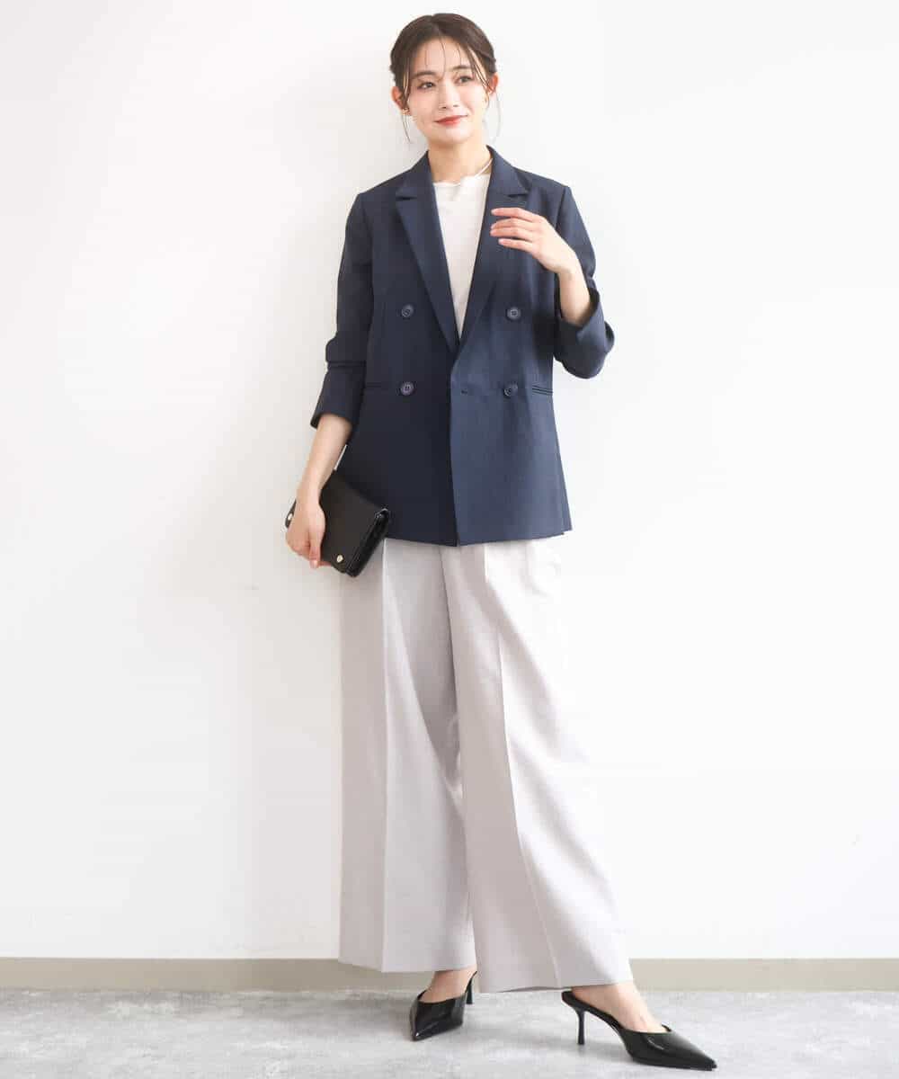 FKDGD46240 MK MICHEL KLEIN(MK ミッシェルクラン) バイオヴィンテージツイル ダブルブレストジャケット/接触冷感/UVカット/速乾/洗える グレージュ