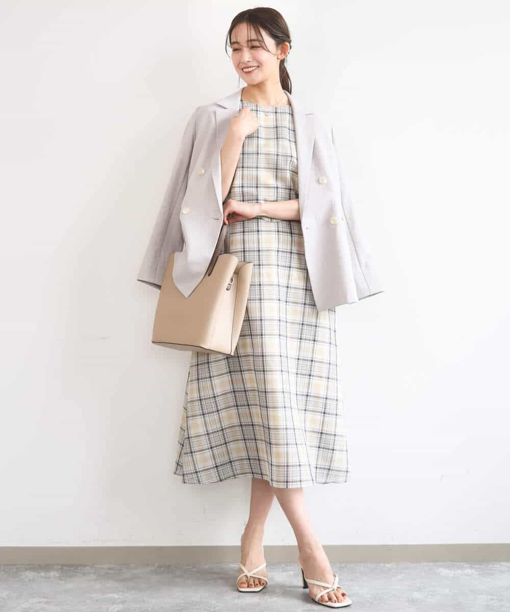 FKDGD46240 MK MICHEL KLEIN(MK ミッシェルクラン) バイオヴィンテージツイル ダブルブレストジャケット/接触冷感/UVカット/速乾/洗える グレージュ