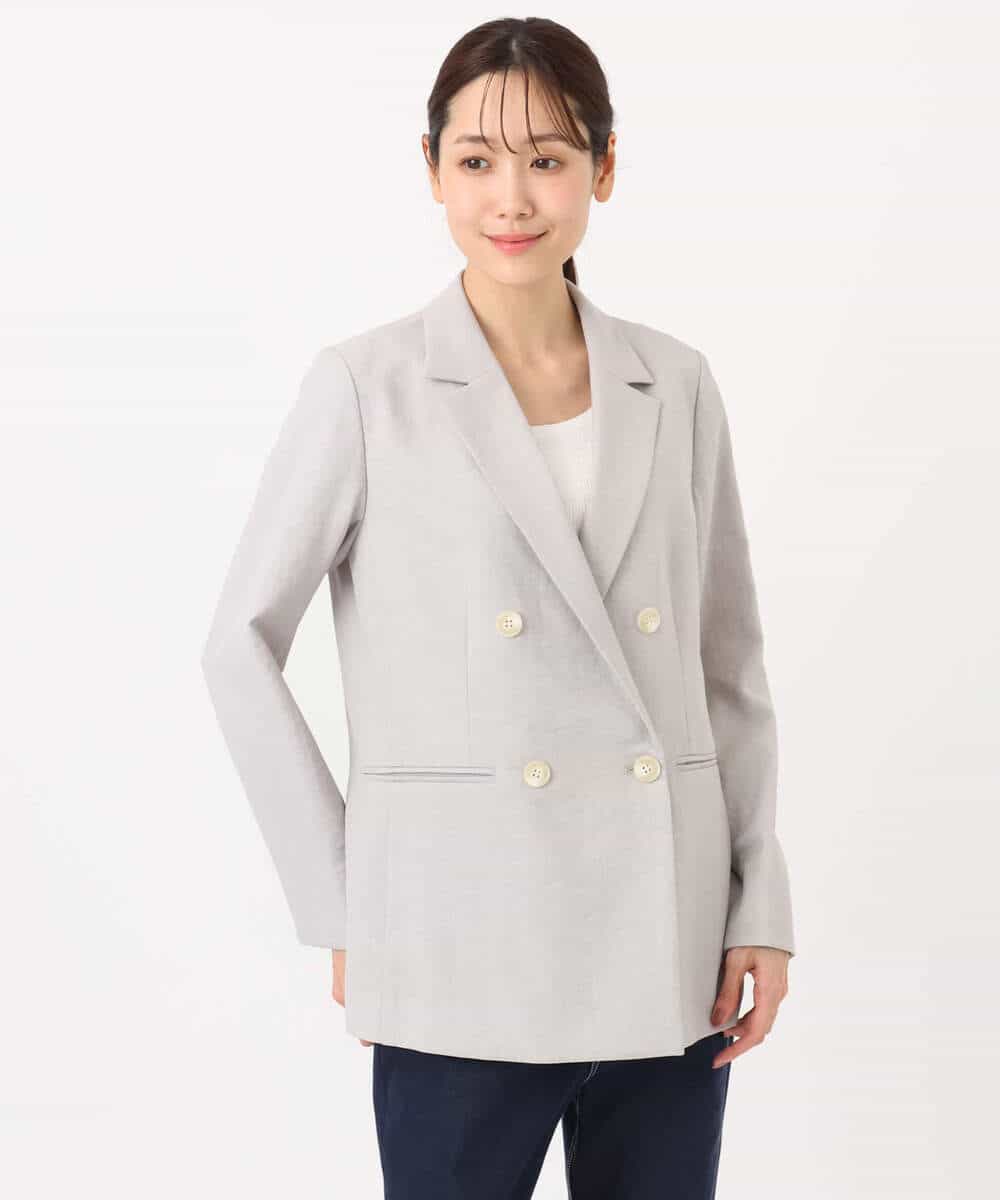 FKDGD46240 MK MICHEL KLEIN(MK ミッシェルクラン) バイオヴィンテージツイル ダブルブレストジャケット/接触冷感/UVカット/速乾/洗える グレージュ