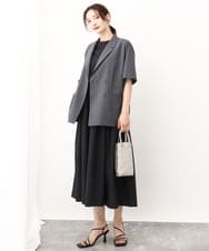 FKDGV50190 MK MICHEL KLEIN(MK ミッシェルクラン) Reflaxハーフスリーブダブルブレストジャケット/セットアップ対応/洗える ダークグレー