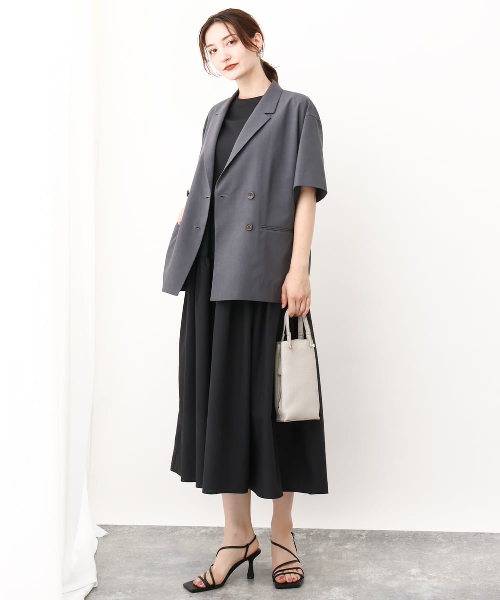 FKDGV50190 MK MICHEL KLEIN(MK ミッシェルクラン) Reflaxハーフスリーブダブルブレストジャケット/セットアップ対応/洗える ダークグレー