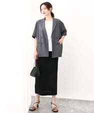 FKDGV50190 MK MICHEL KLEIN(MK ミッシェルクラン) Reflaxハーフスリーブダブルブレストジャケット/セットアップ対応/洗える ダークグレー