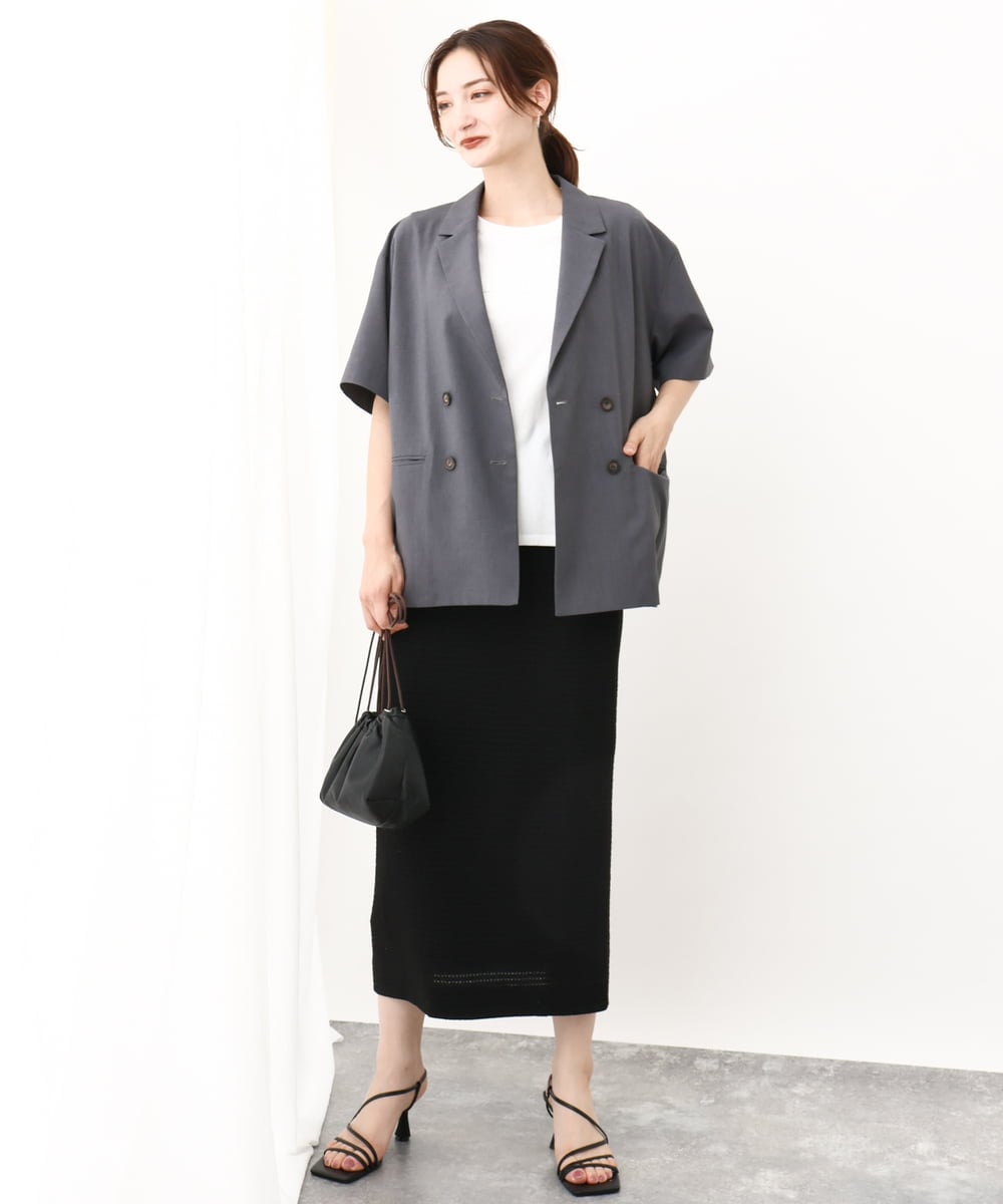 FKDGV50190 MK MICHEL KLEIN(MK ミッシェルクラン) Reflaxハーフスリーブダブルブレストジャケット/セットアップ対応/洗える ダークグレー