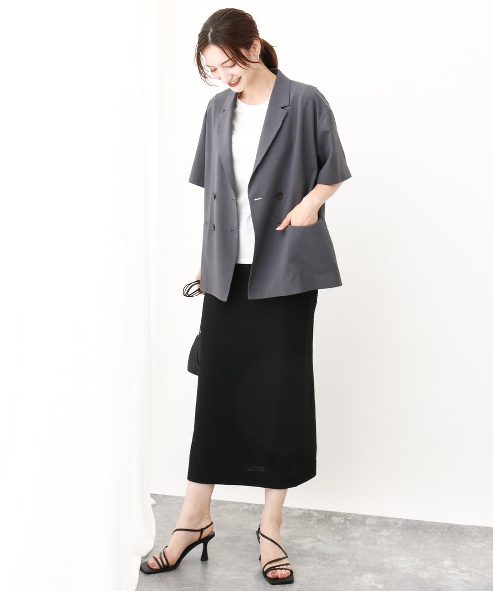 FKDGV50190 MK MICHEL KLEIN(MK ミッシェルクラン) Reflaxハーフスリーブダブルブレストジャケット/セットアップ対応/洗える ダークグレー