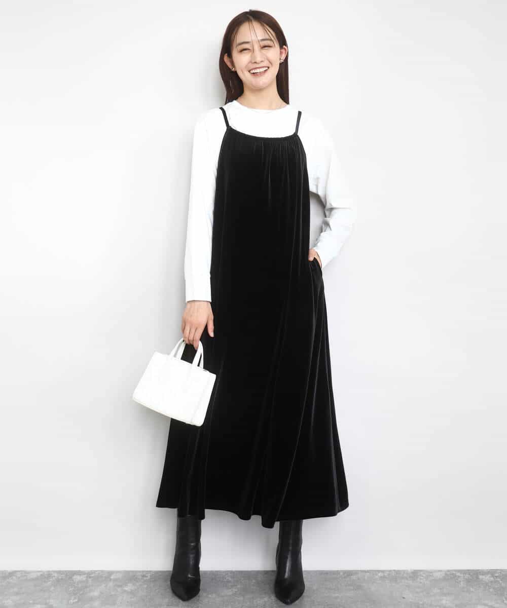 FKEAD31200 MK MICHEL KLEIN(MK ミッシェルクラン) スノーベロア ショルダーストラップワンピース/洗える ブルー