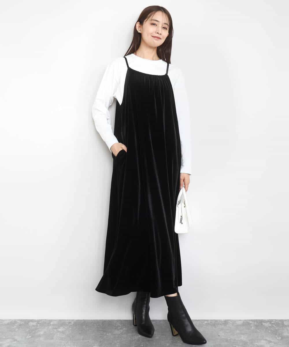 FKEAD31200 MK MICHEL KLEIN(MK ミッシェルクラン) スノーベロア ショルダーストラップワンピース/洗える ブルー