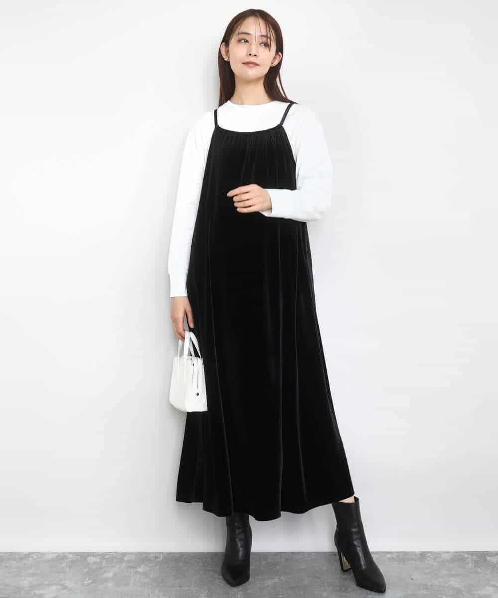FKEAD31200 MK MICHEL KLEIN(MK ミッシェルクラン) スノーベロア ショルダーストラップワンピース/洗える ブルー