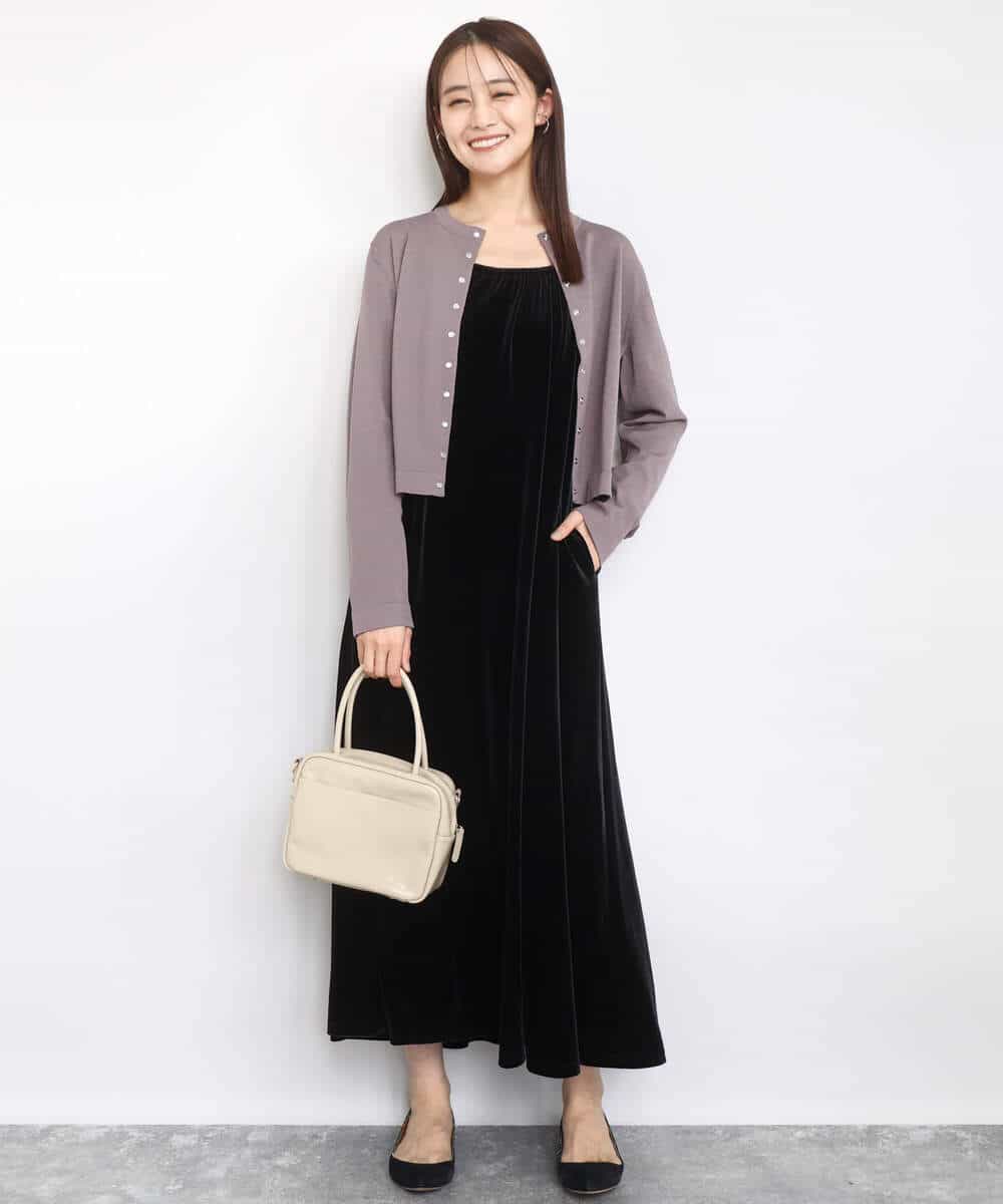 FKEAD31200 MK MICHEL KLEIN(MK ミッシェルクラン) スノーベロア ショルダーストラップワンピース/洗える ブルー