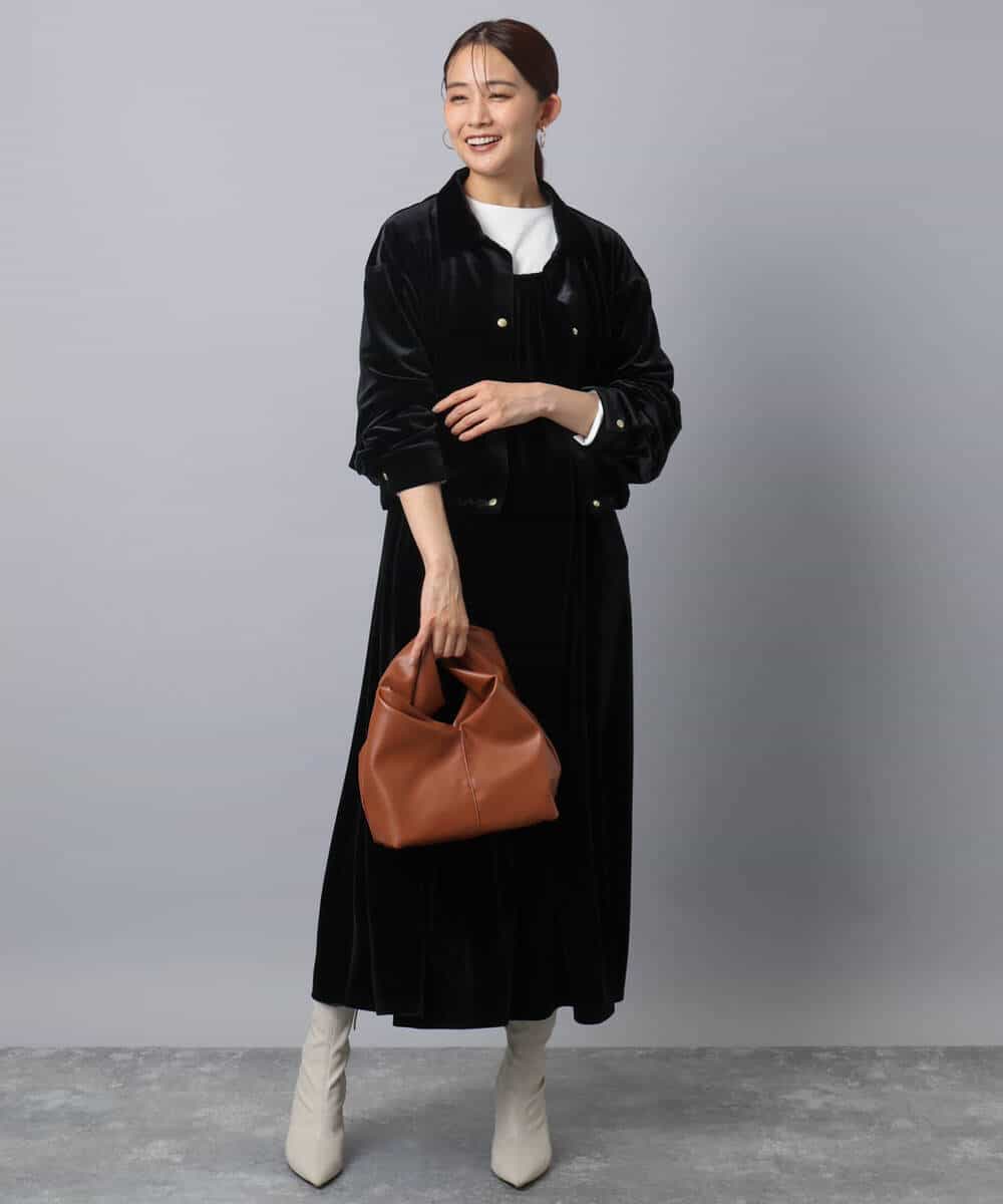 FKEAD31200 MK MICHEL KLEIN(MK ミッシェルクラン) スノーベロア ショルダーストラップワンピース/洗える ブルー
