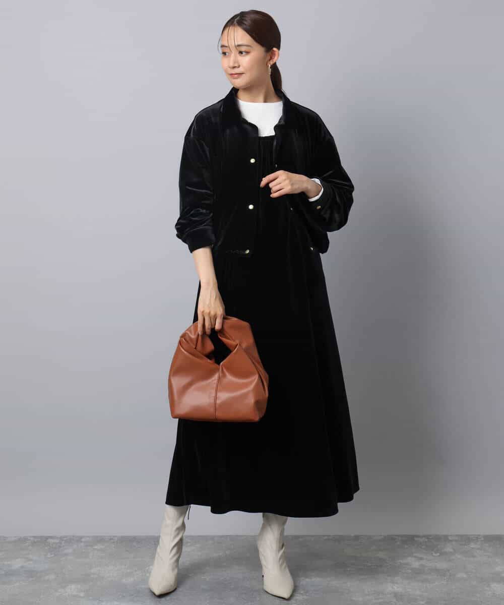 FKEAD31200 MK MICHEL KLEIN(MK ミッシェルクラン) スノーベロア ショルダーストラップワンピース/洗える ブルー