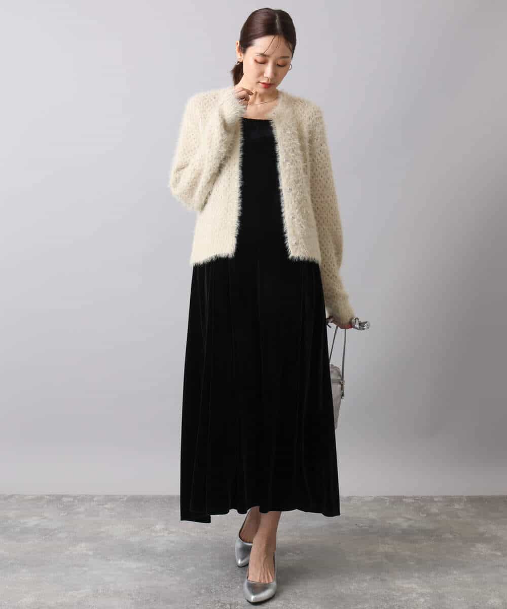 FKEAD31200 MK MICHEL KLEIN(MK ミッシェルクラン) スノーベロア ショルダーストラップワンピース/洗える ブルー
