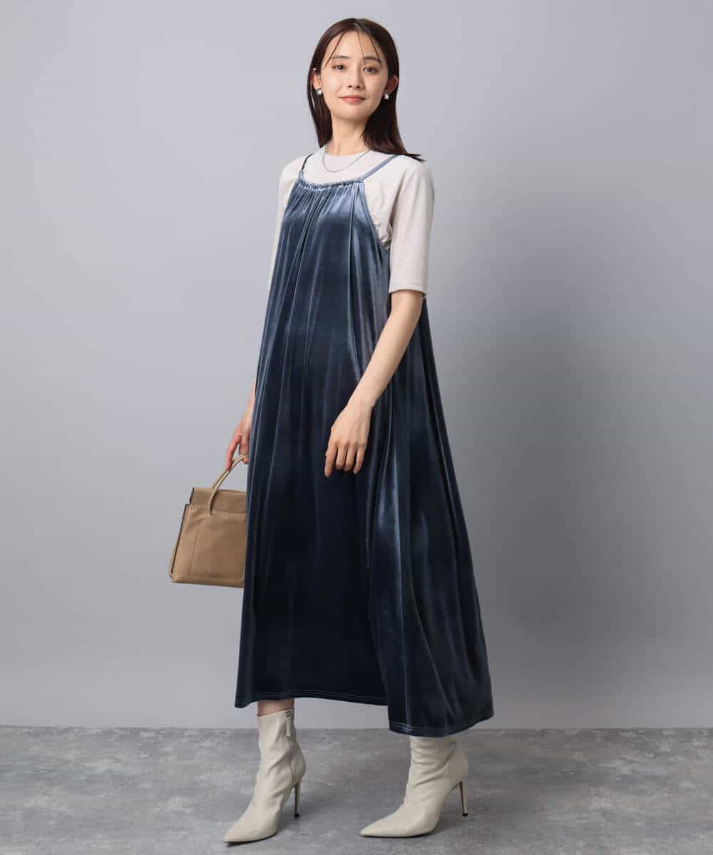 FKEAD31200 MK MICHEL KLEIN(MK ミッシェルクラン) スノーベロア ショルダーストラップワンピース/洗える ブルー