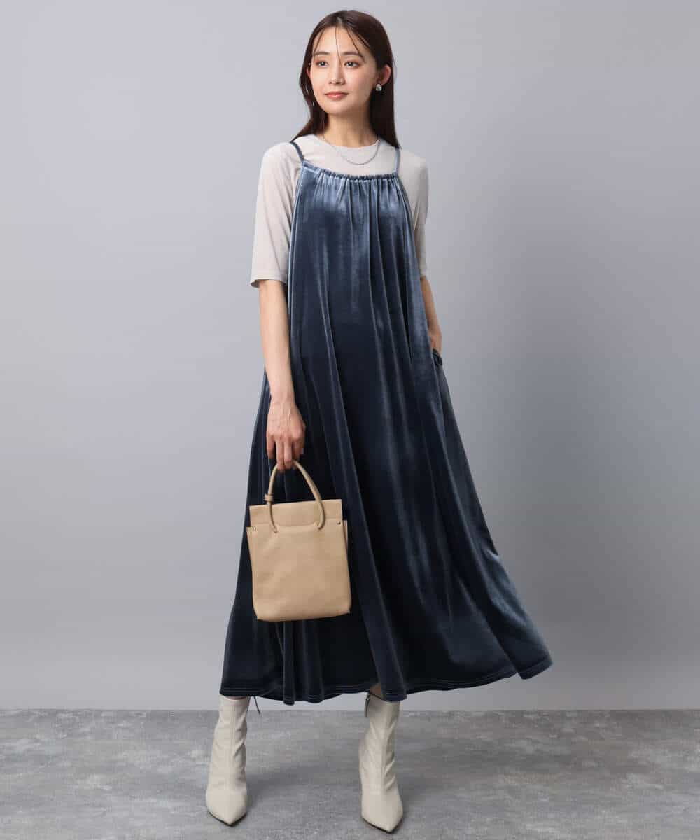 FKEAD31200 MK MICHEL KLEIN(MK ミッシェルクラン) スノーベロア ショルダーストラップワンピース/洗える ブルー