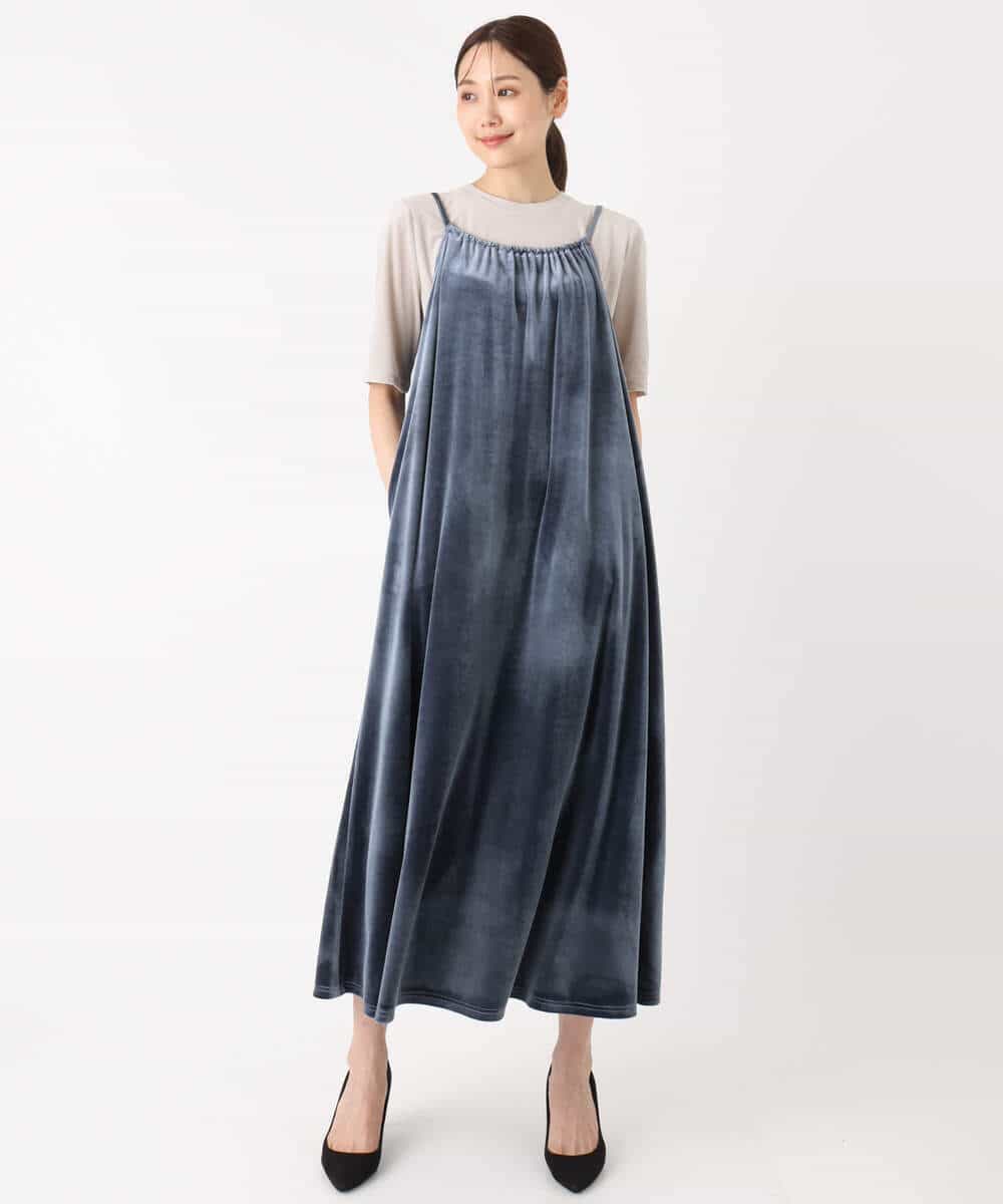 FKEAD31200 MK MICHEL KLEIN(MK ミッシェルクラン) スノーベロア ショルダーストラップワンピース/洗える ブルー