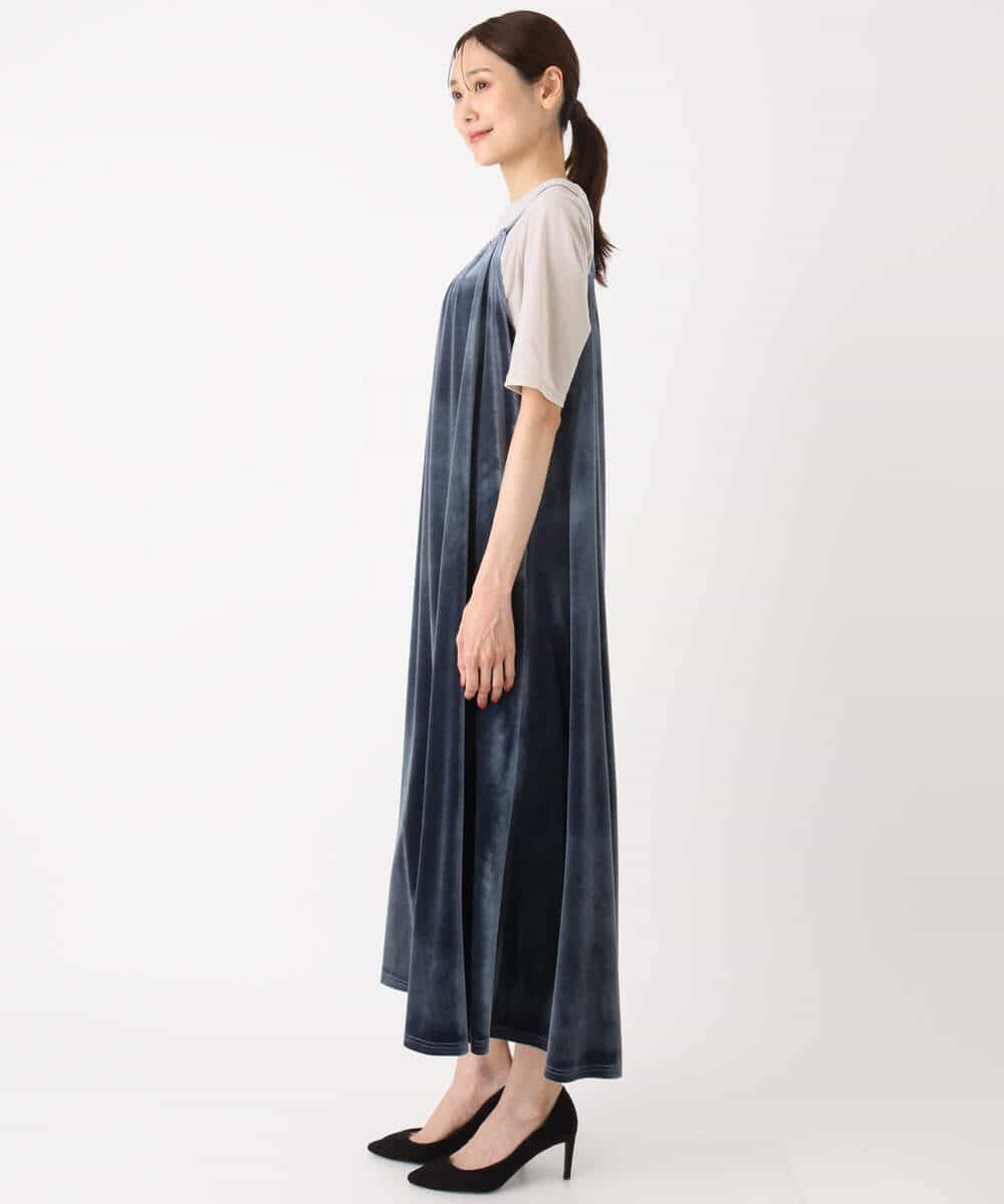 FKEAD31200 MK MICHEL KLEIN(MK ミッシェルクラン) スノーベロア ショルダーストラップワンピース/洗える ブルー