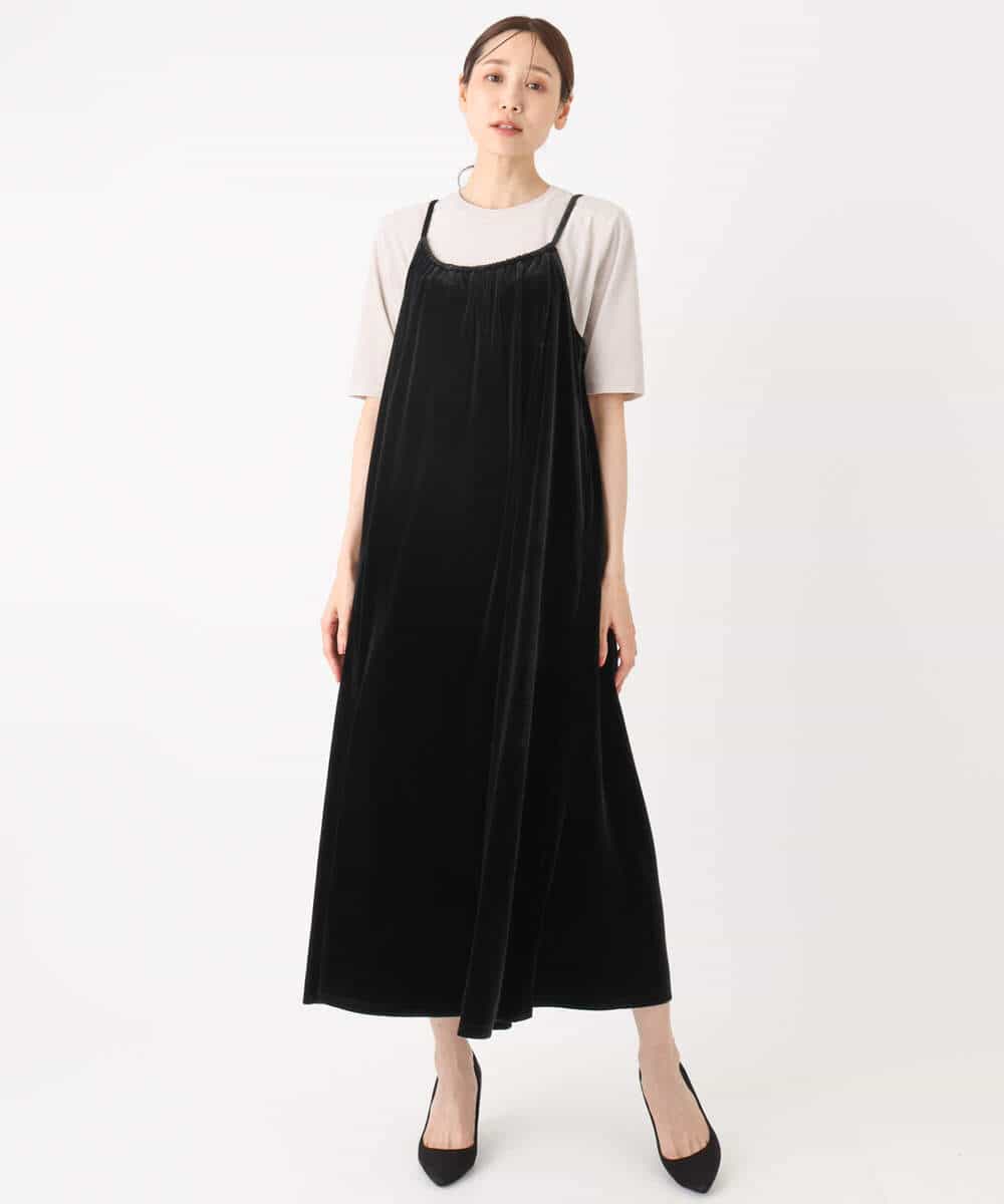 FKEAD31200 MK MICHEL KLEIN(MK ミッシェルクラン) スノーベロア ショルダーストラップワンピース/洗える ブルー