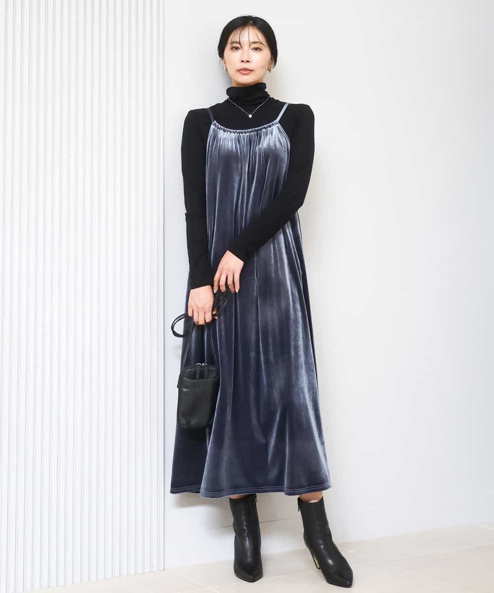 FKEAD31200 MK MICHEL KLEIN(MK ミッシェルクラン) スノーベロア ショルダーストラップワンピース/洗える ブルー