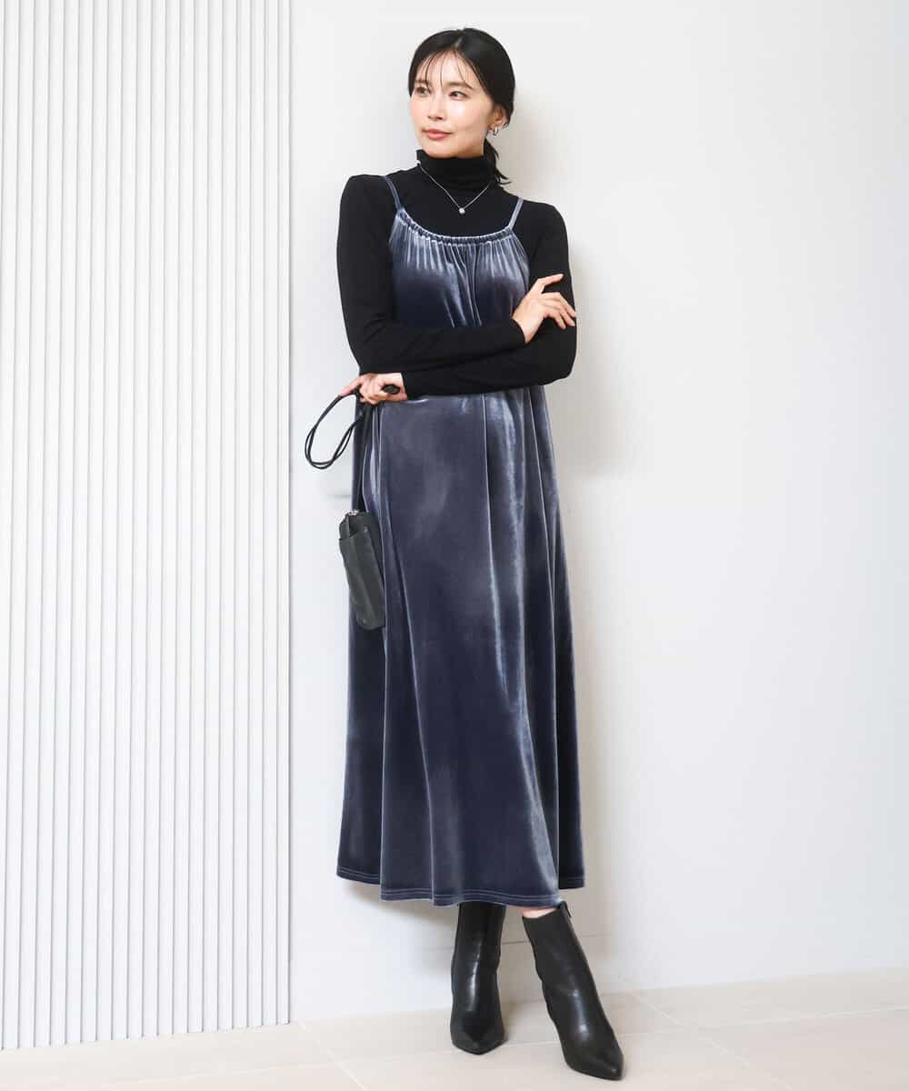FKEAD31200 MK MICHEL KLEIN(MK ミッシェルクラン) スノーベロア ショルダーストラップワンピース/洗える ブルー