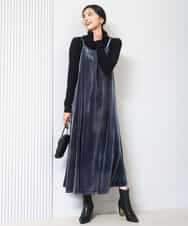 FKEAD31200 MK MICHEL KLEIN(MK ミッシェルクラン) スノーベロア ショルダーストラップワンピース/洗える ブルー