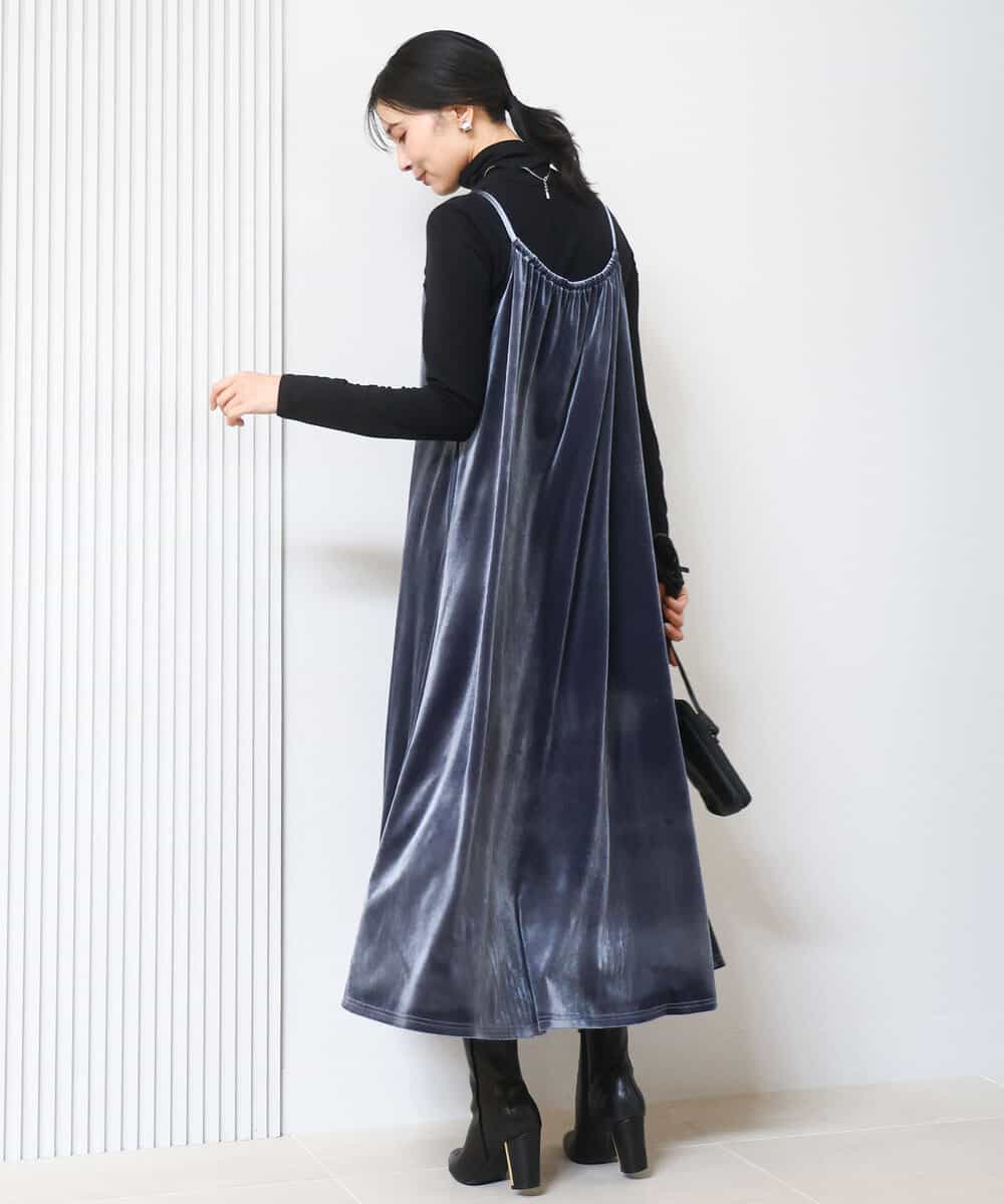 FKEAD31200 MK MICHEL KLEIN(MK ミッシェルクラン) スノーベロア ショルダーストラップワンピース/洗える ブルー