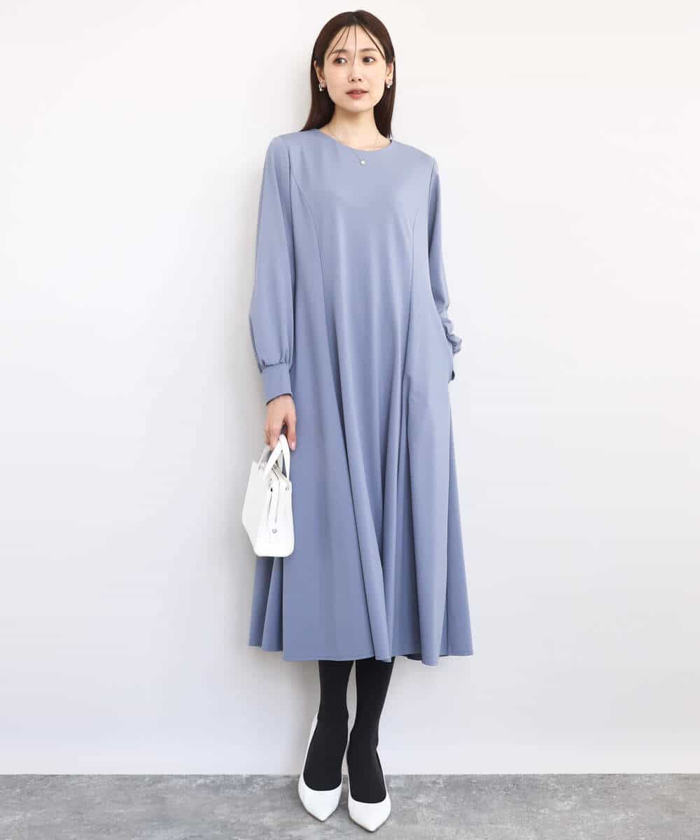 FKEAD40200 MK MICHEL KLEIN(MK ミッシェルクラン) ツイルジャージーワンピース/洗える グレイッシュブルー