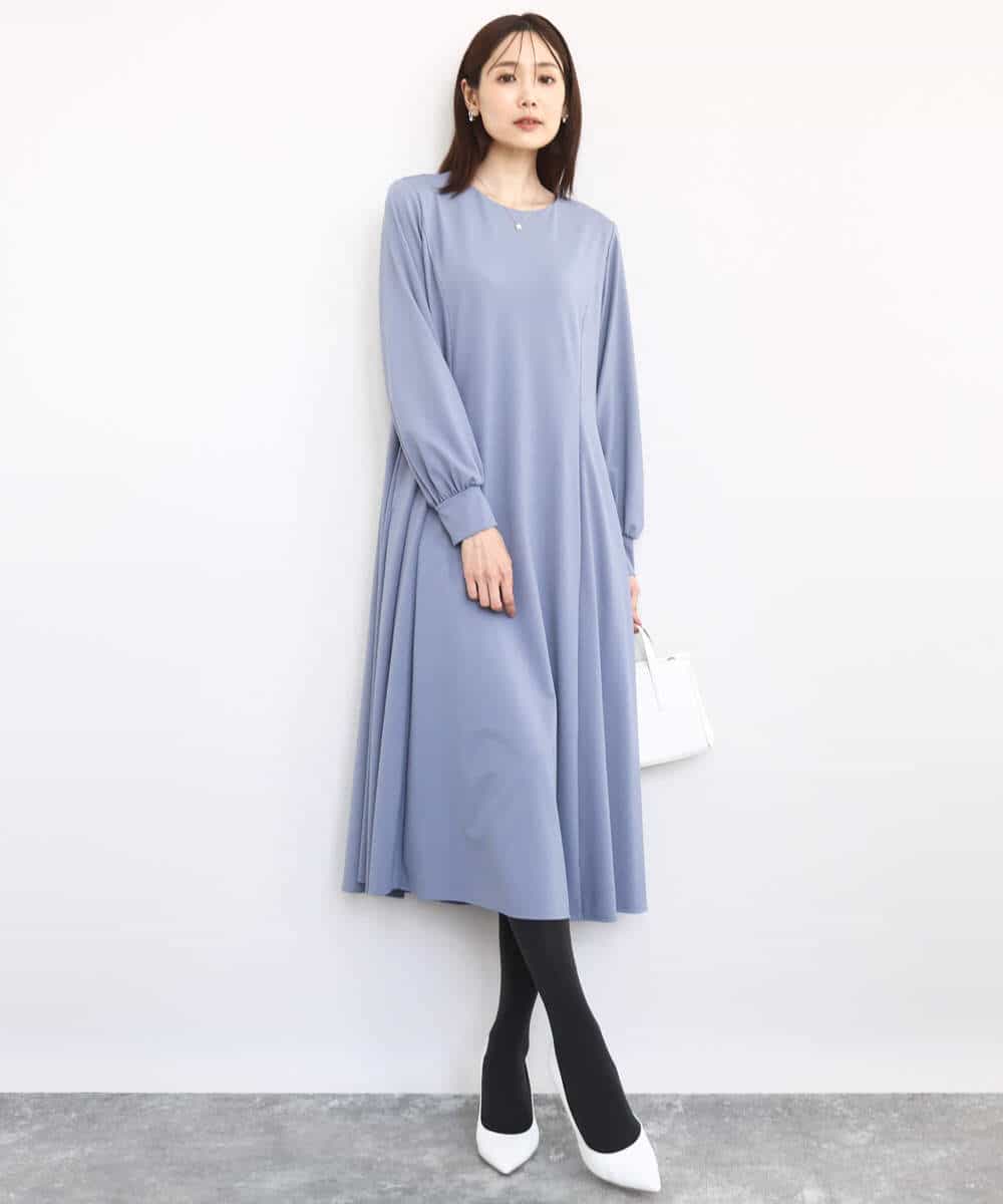 FKEAD40200 MK MICHEL KLEIN(MK ミッシェルクラン) ツイルジャージーワンピース/洗える グレイッシュブルー