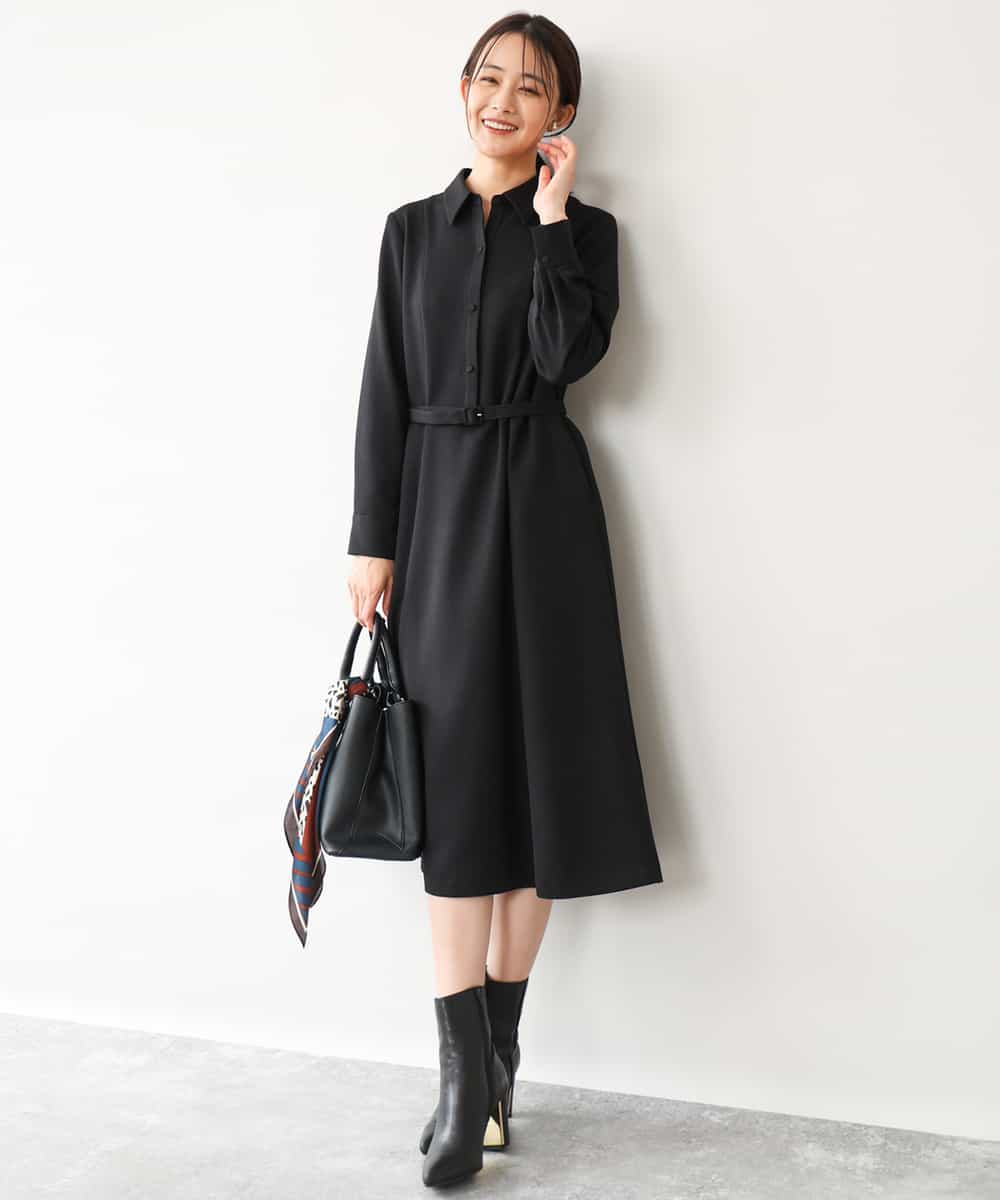 FKEAG62250 MK MICHEL KLEIN(MK ミッシェルクラン) [洗える]ウールライク衿付きワンピース ブラック