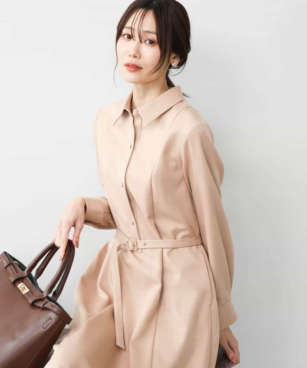 FKEAG62250 MK MICHEL KLEIN(MK ミッシェルクラン) [洗える]ウールライク衿付きワンピース ブラック