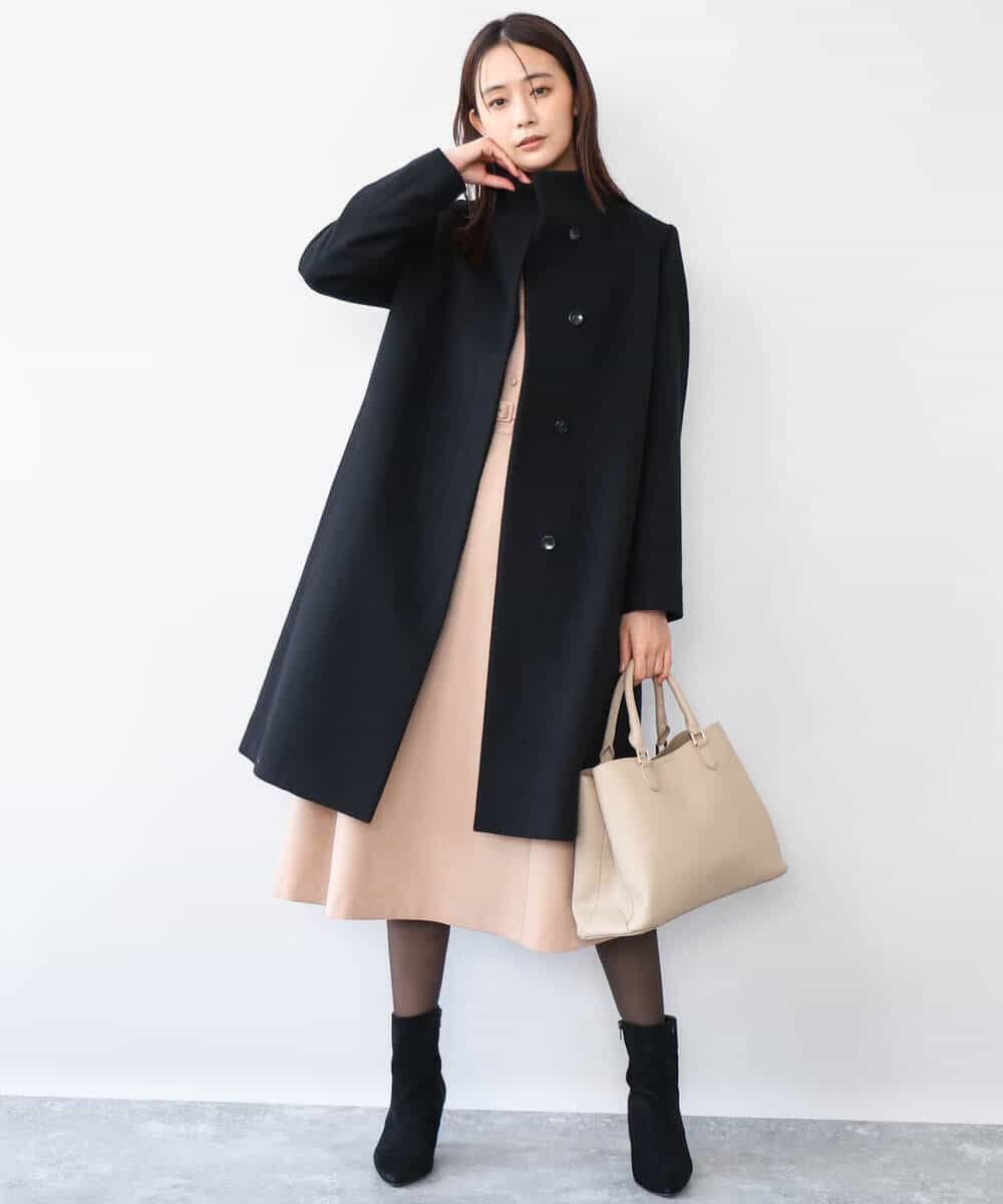 FKEAG62250 MK MICHEL KLEIN(MK ミッシェルクラン) [洗える]ウールライク衿付きワンピース ブラック