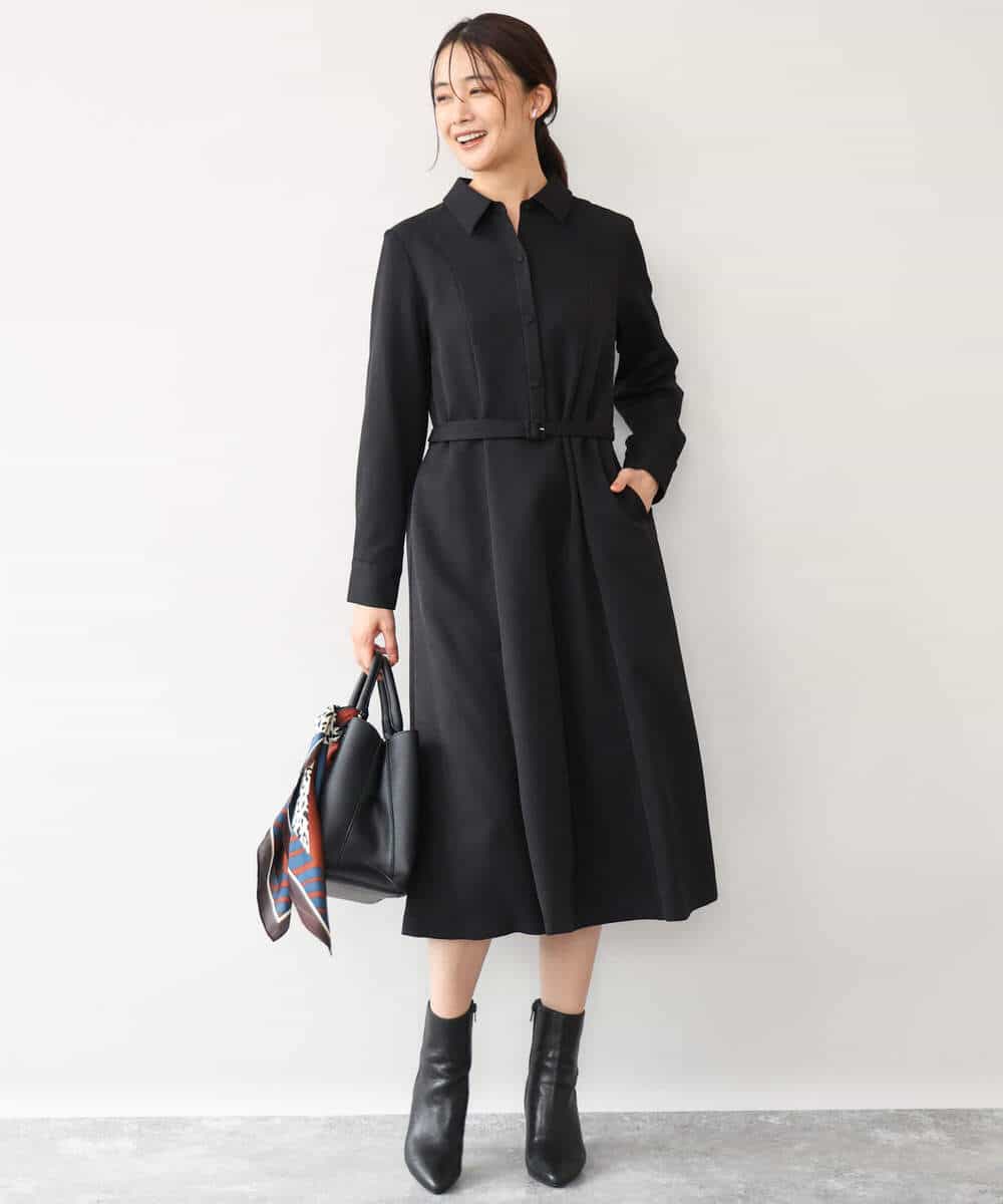 FKEAG62250 MK MICHEL KLEIN(MK ミッシェルクラン) [洗える]ウールライク衿付きワンピース ブラック