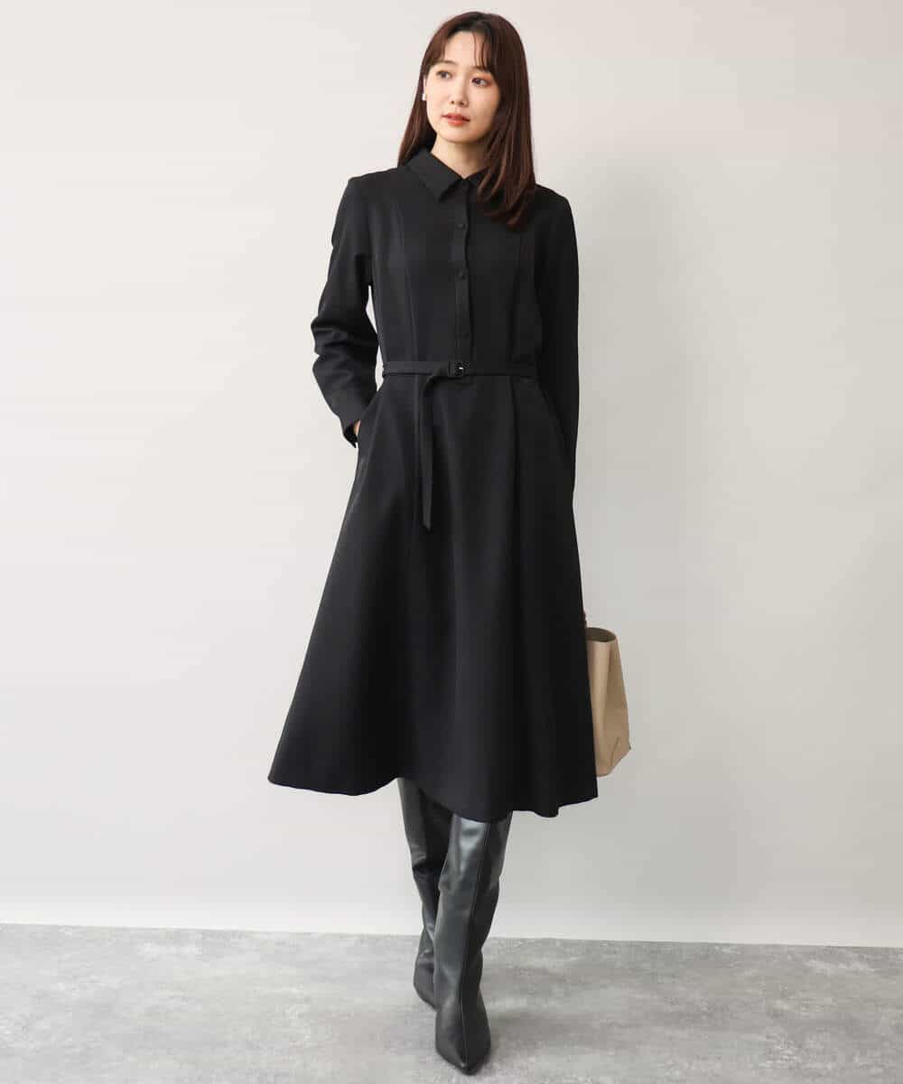 FKEAG62250 MK MICHEL KLEIN(MK ミッシェルクラン) [洗える]ウールライク衿付きワンピース ブラック