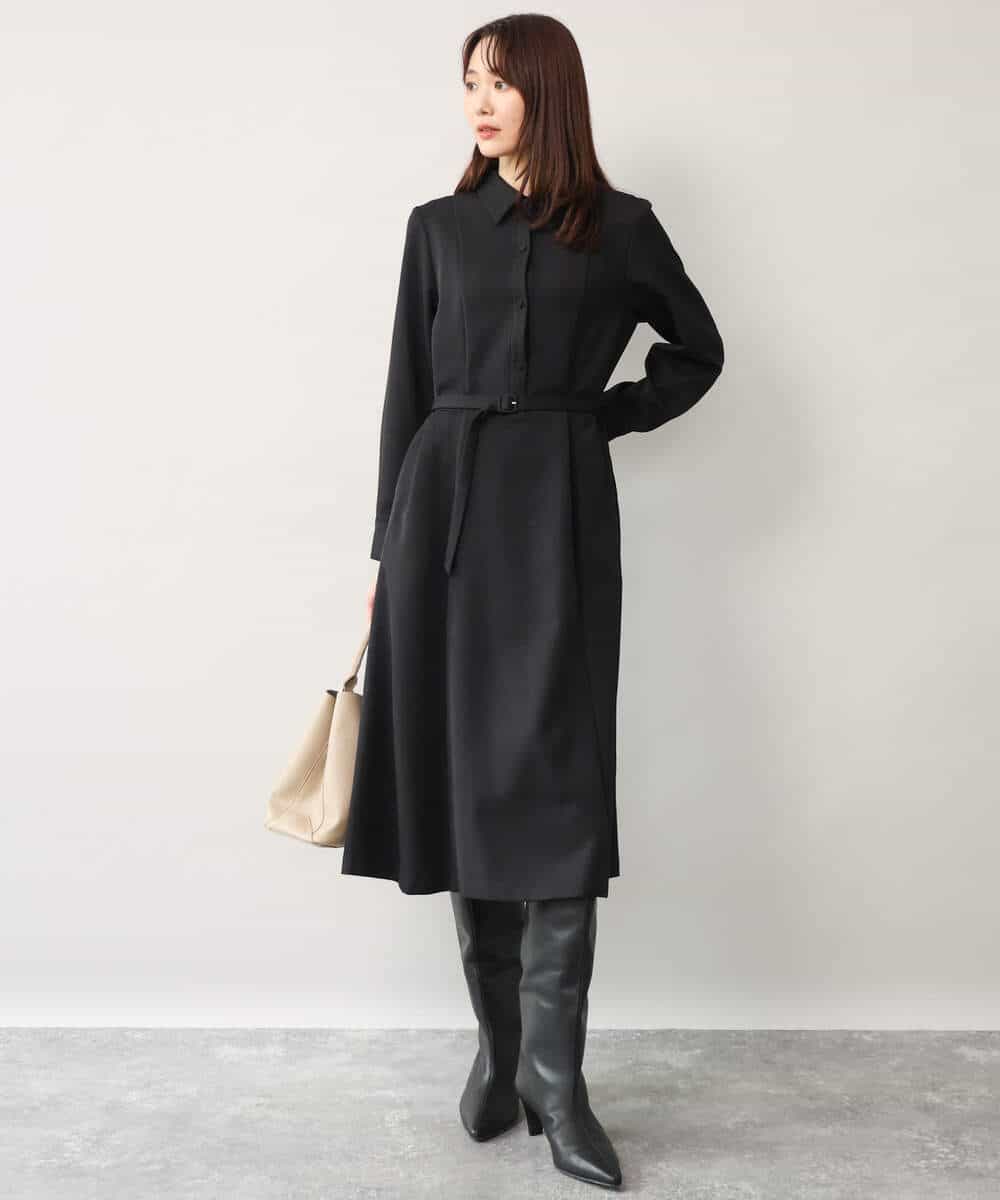 FKEAG62250 MK MICHEL KLEIN(MK ミッシェルクラン) [洗える]ウールライク衿付きワンピース ブラック
