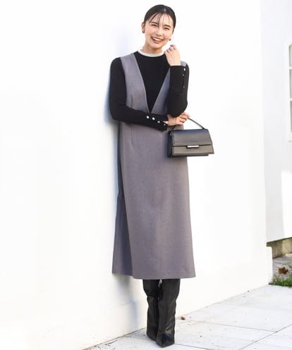 FKEBD51230 MK MICHEL KLEIN ウールライク Vネックジャンパースカート/洗える