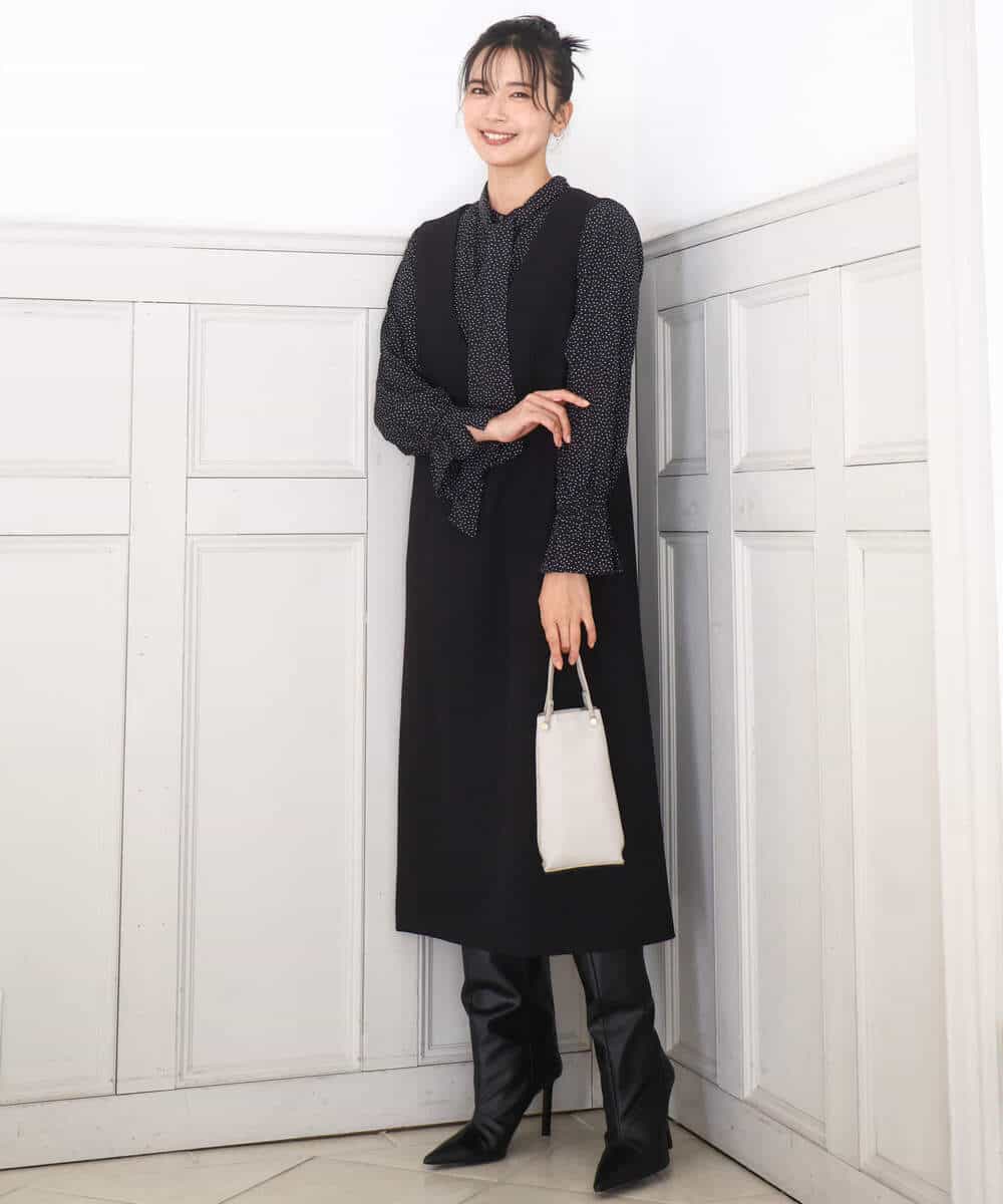 FKEBD51230 MK MICHEL KLEIN(MK ミッシェルクラン) ウールライク Vネックジャンパースカート/洗える グレー