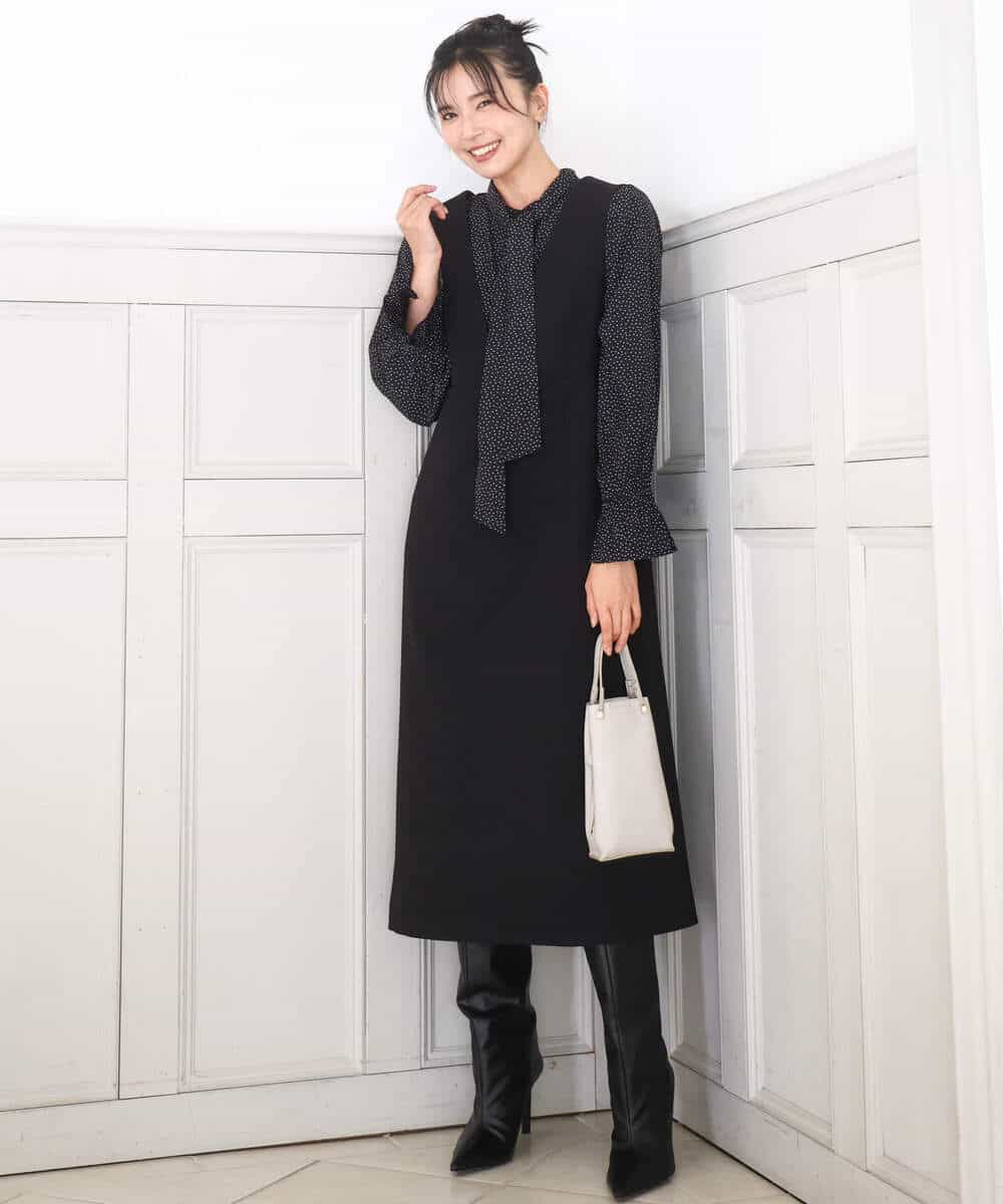 FKEBD51230 MK MICHEL KLEIN(MK ミッシェルクラン) ウールライク Vネックジャンパースカート/洗える グレー