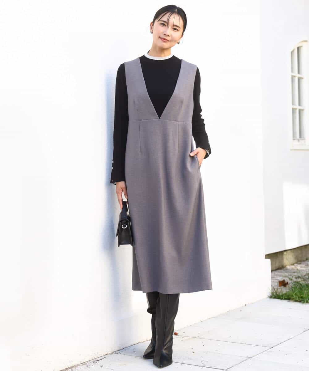 FKEBD51230 MK MICHEL KLEIN(MK ミッシェルクラン) ウールライク Vネックジャンパースカート/洗える グレー