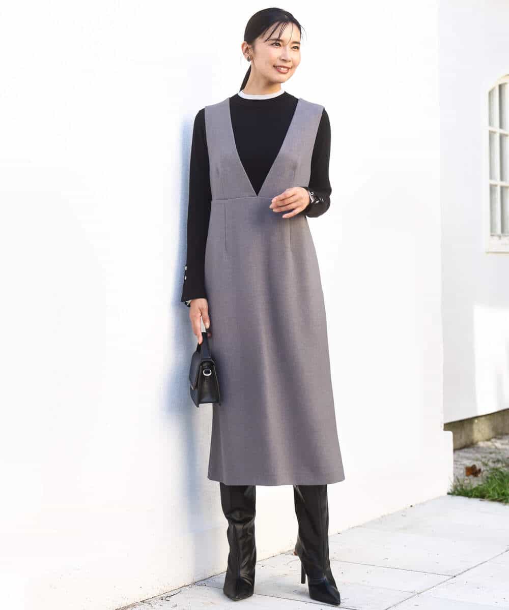 FKEBD51230 MK MICHEL KLEIN(MK ミッシェルクラン) ウールライク Vネックジャンパースカート/洗える グレー