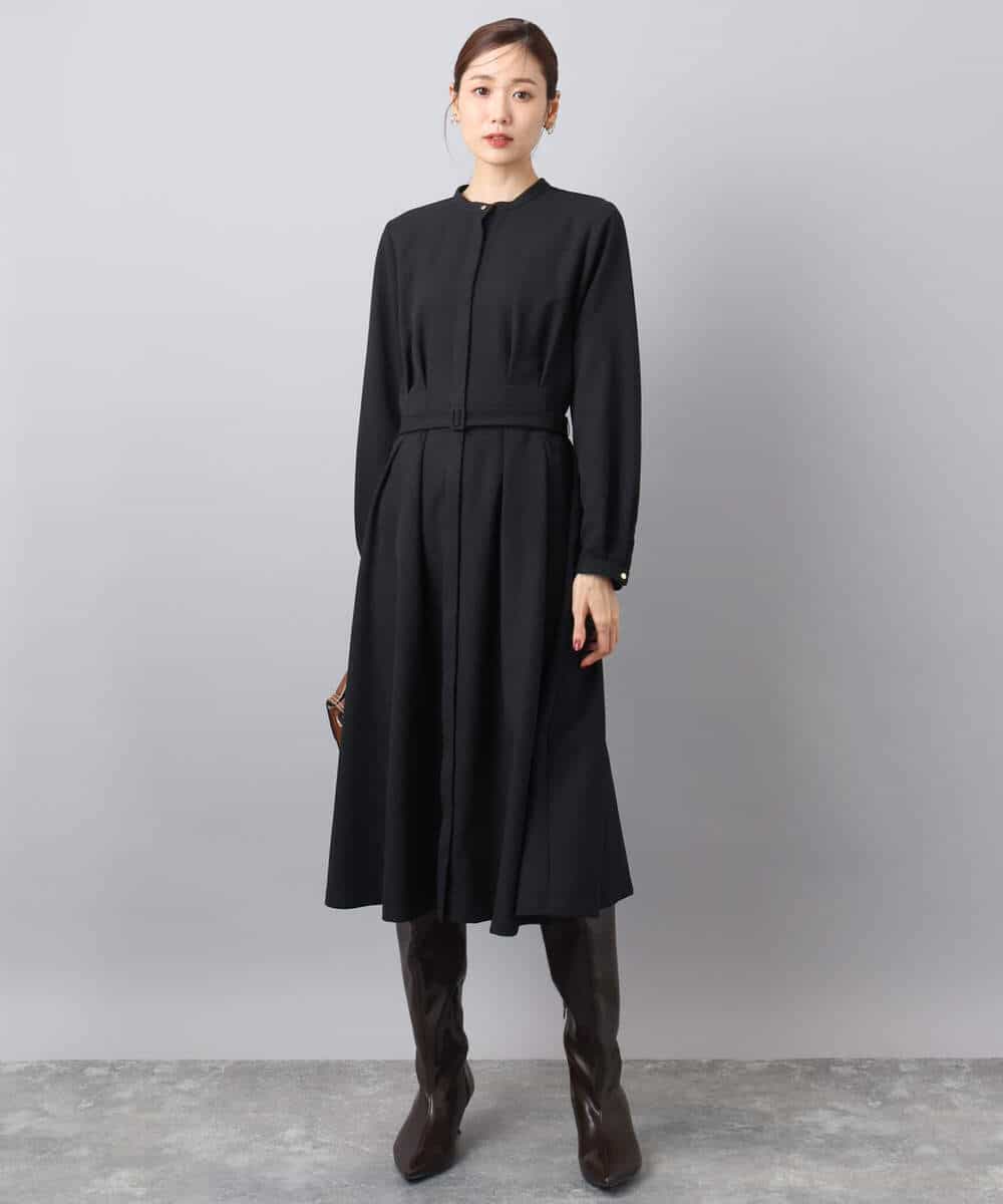 FKEBD57230 MK MICHEL KLEIN(MK ミッシェルクラン) ウエストタックデザインワンピース/洗える キャメル