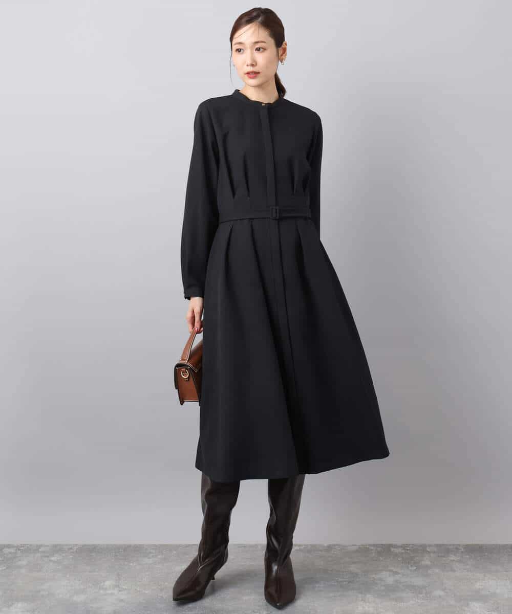 FKEBD57230 MK MICHEL KLEIN(MK ミッシェルクラン) ウエストタックデザインワンピース/洗える キャメル