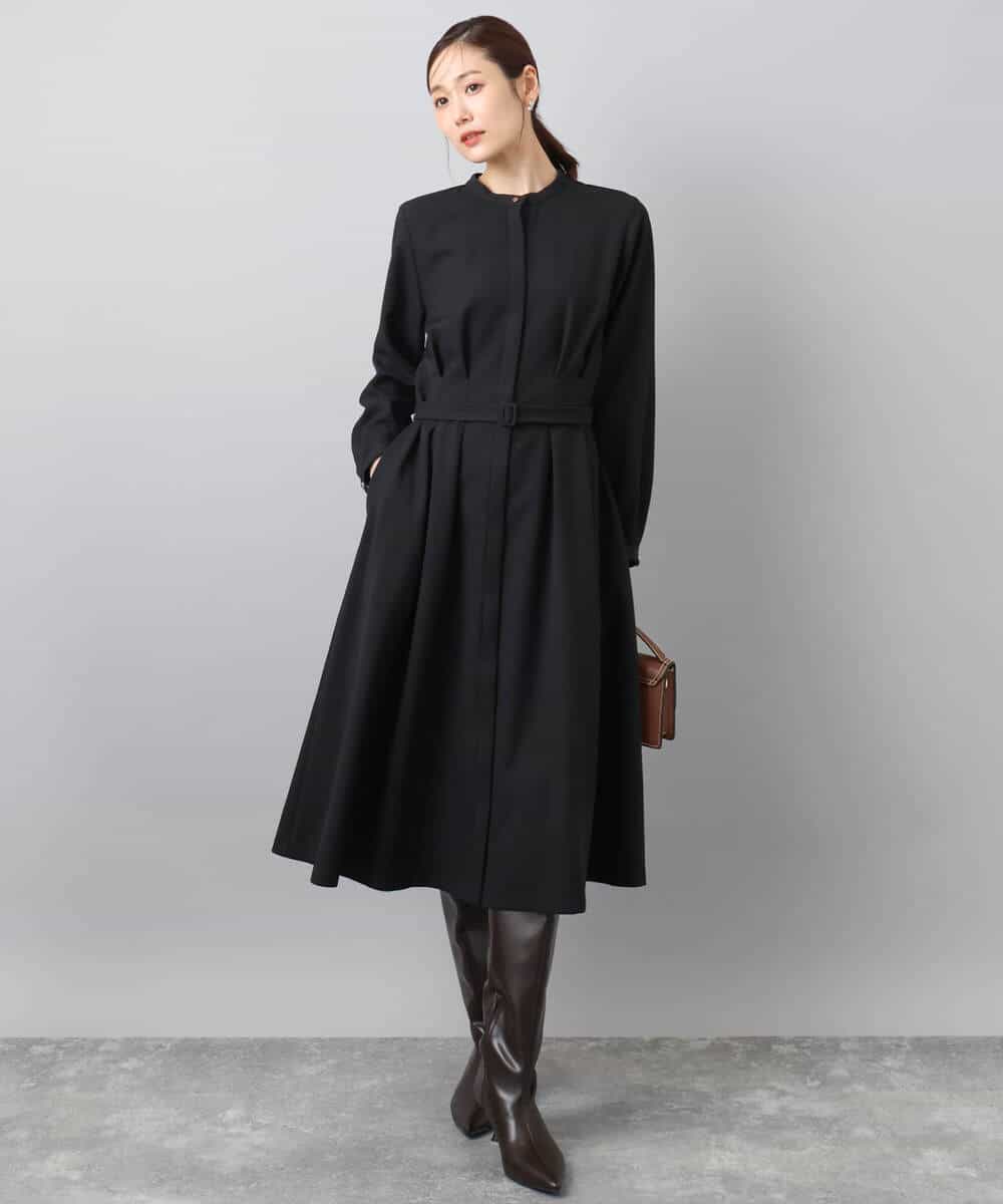 FKEBD57230 MK MICHEL KLEIN(MK ミッシェルクラン) ウエストタックデザインワンピース/洗える キャメル